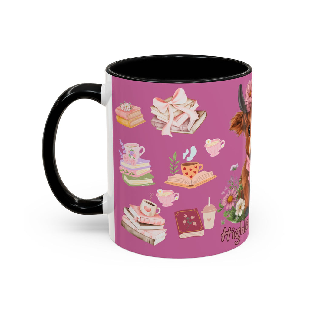 Highland Cow Coffee Mug — Cute Floral Heart Cow Accent Mug (11/15oz)