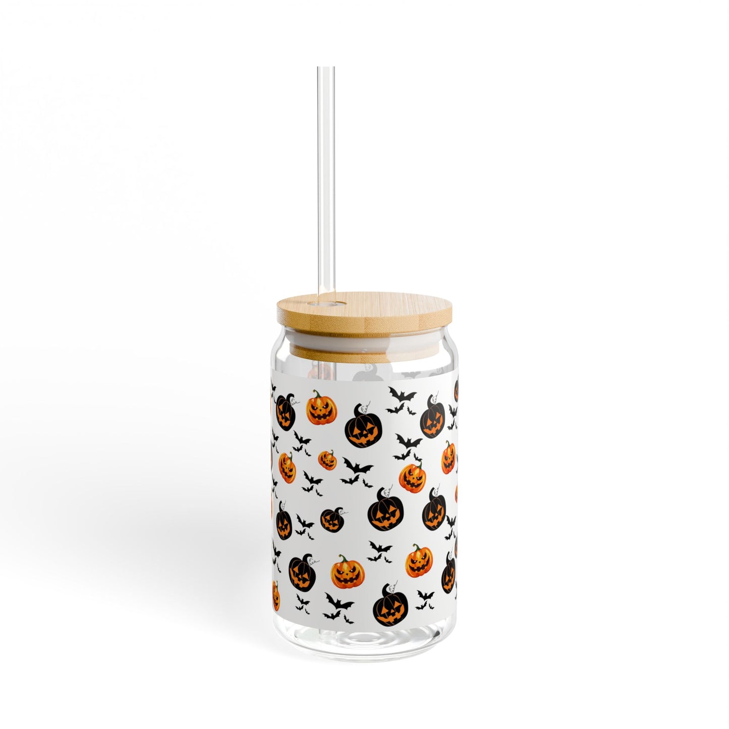 Halloween Sipper Glass, 16oz Pumpkin Design, Reusable Container, Fall Spooky Drinkware