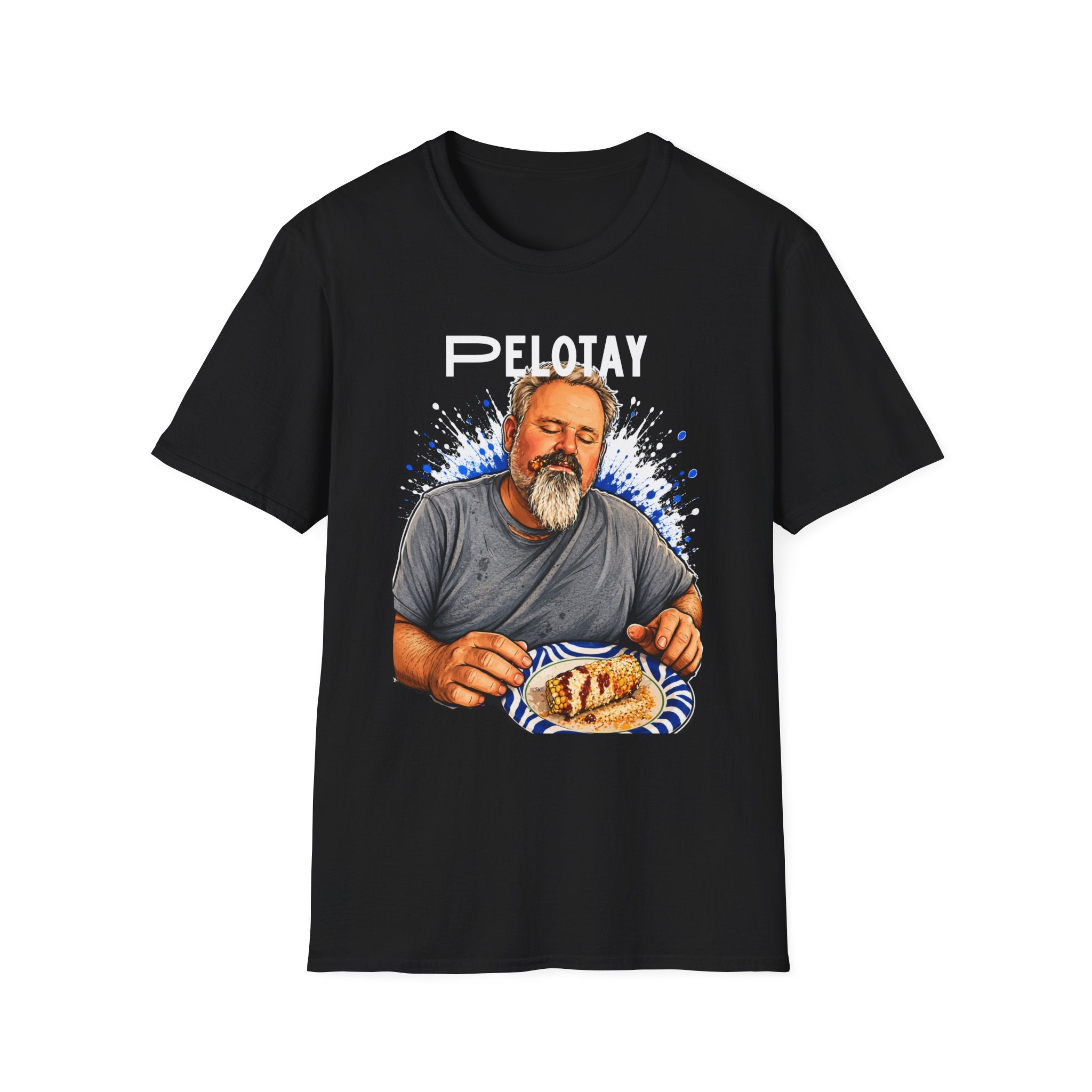 T-Shirt — Bearded Man Enjoying Mexican Elote for the First Time Illustration