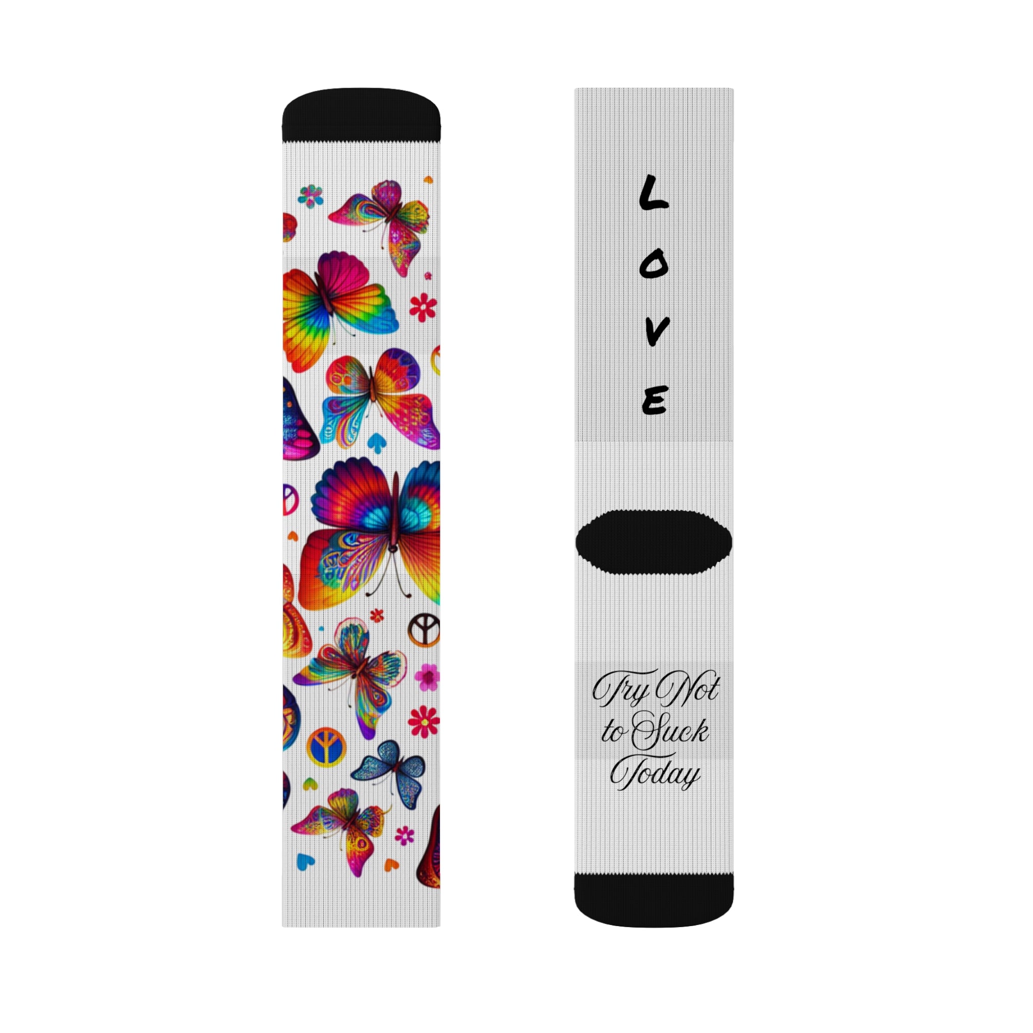 Colorful(Medium)Butterfly Sublimation Socks, Fun Gift for Her, Cozy Fashion for All, Perfect for Everyday Wear, Love & Peace Theme