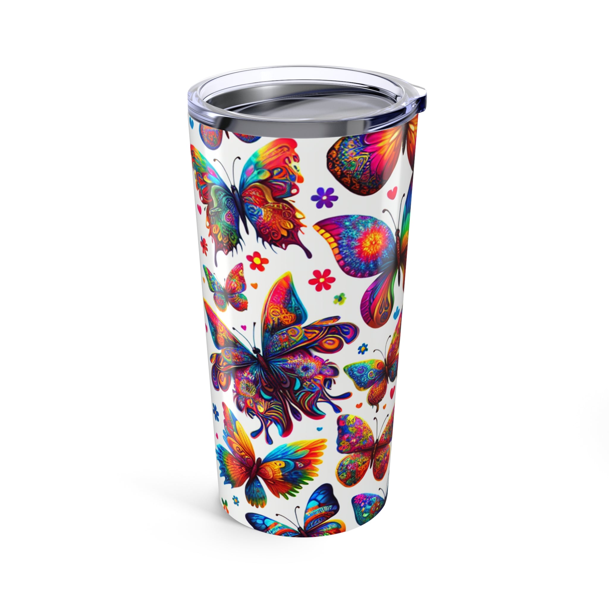 Colorful Butterfly Tumbler | 20oz Travel Mug | Boho Gift | Peace & Love Design | Floral Travel Mug | Summer Drinkware