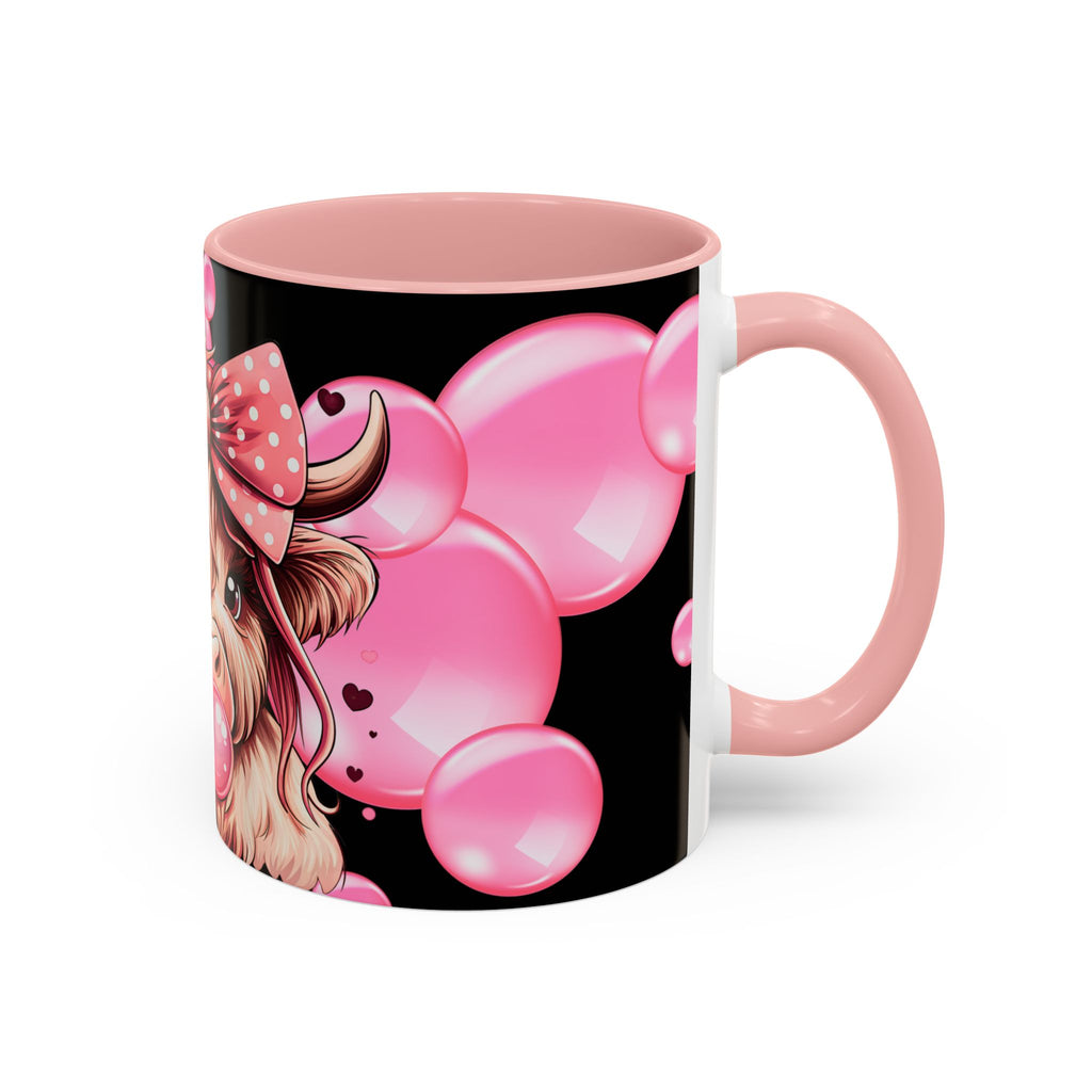 Highland Cow Bubblegum Mug  Cute Pink Bow Accent Coffee Cup (11/15oz)