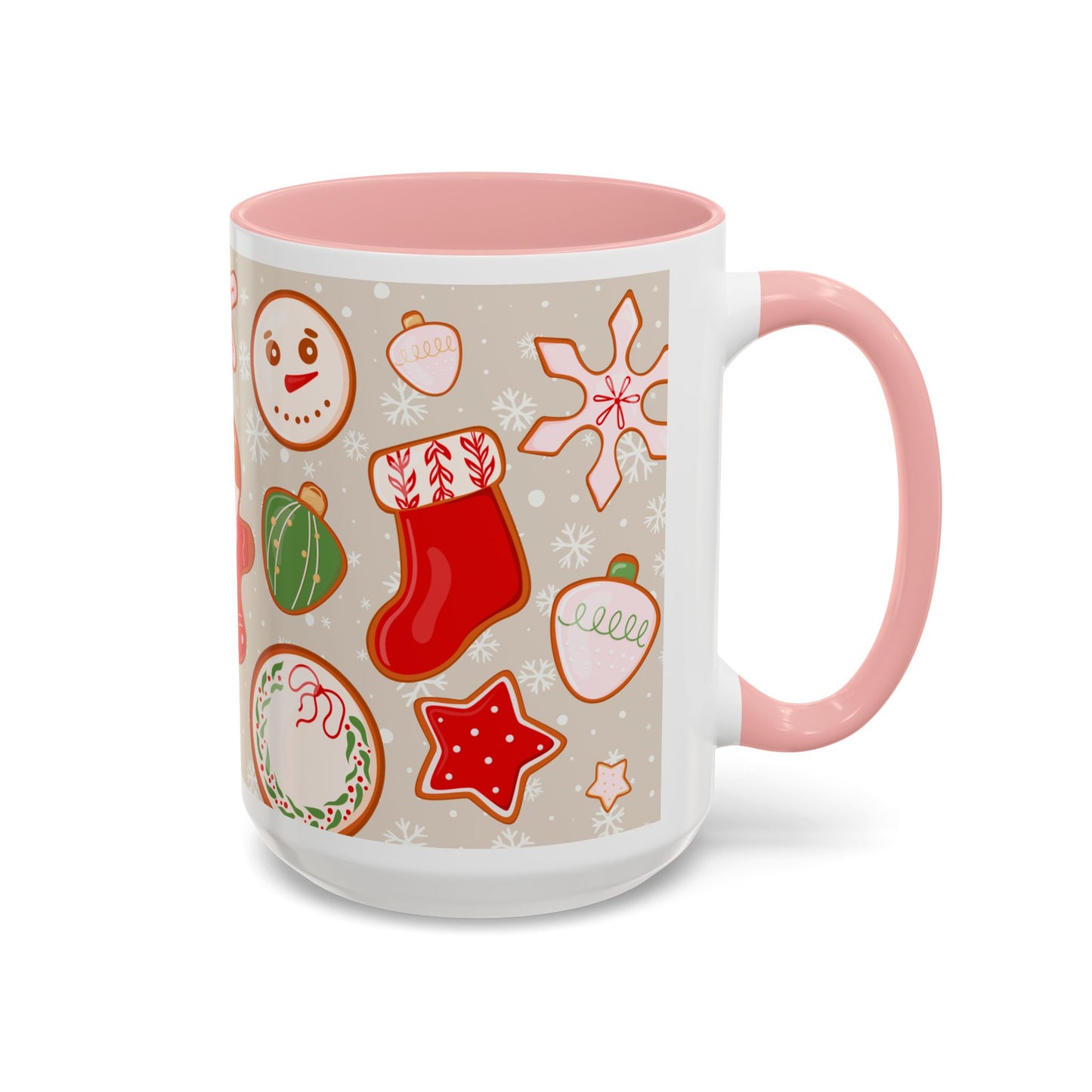 Holiday Cookie Pattern Accent Coffee Mug — Christmas Gingerbread & Ornaments (11/15oz)