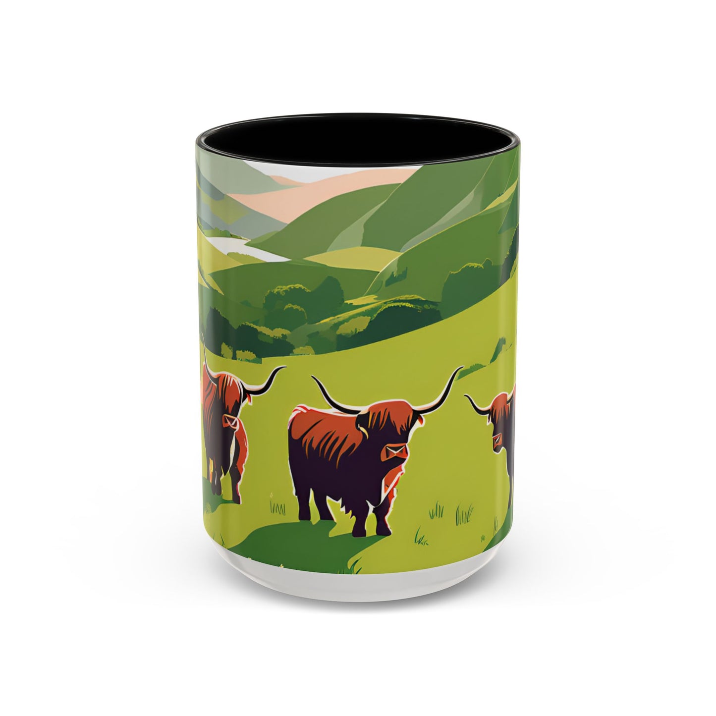 Highland Cow Coffee Mug – Scenic Farm Landscape Accent Mug (11/15oz)