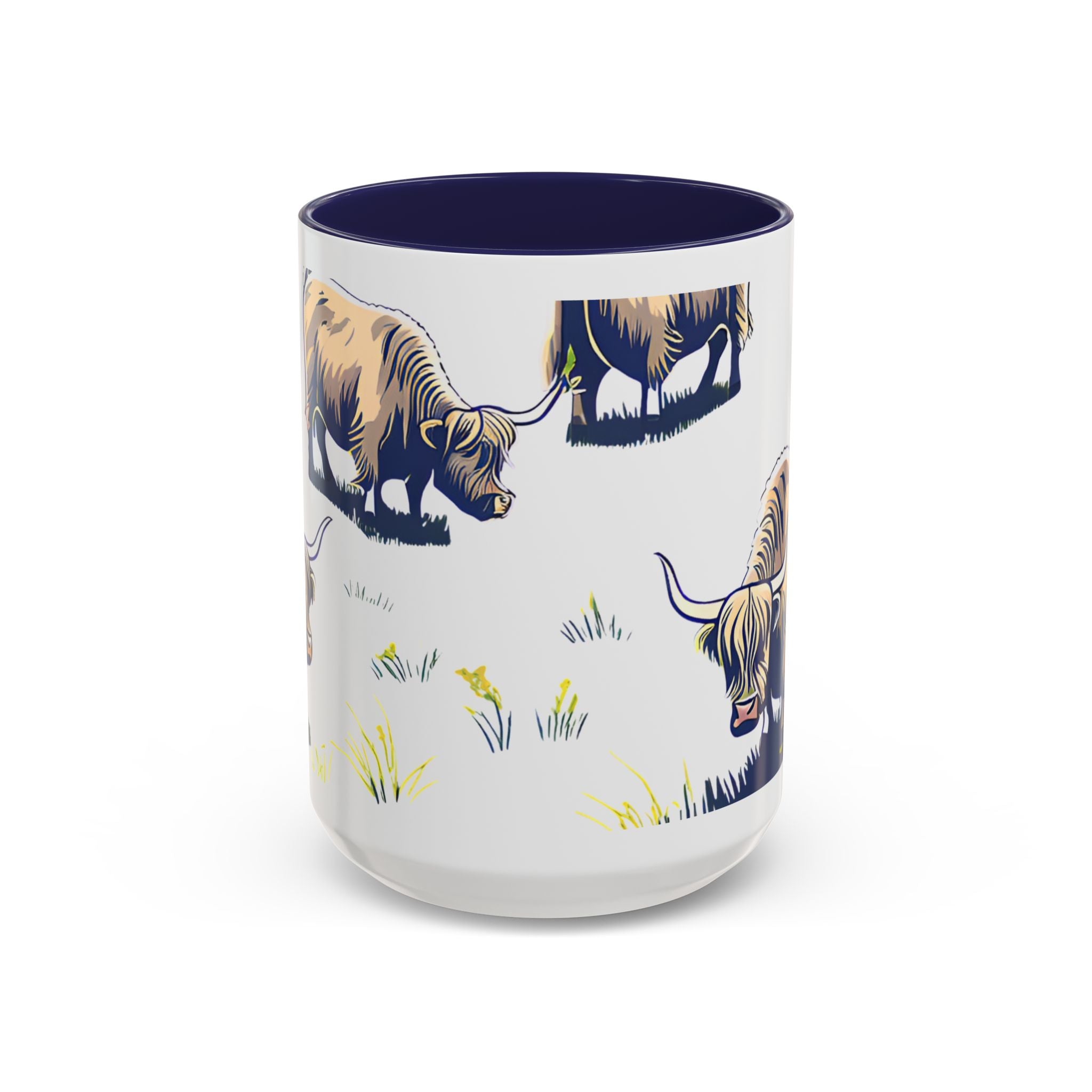 Highland Cow Accent Coffee Mug – Cute Scottish Cattle Pattern, 11/15oz