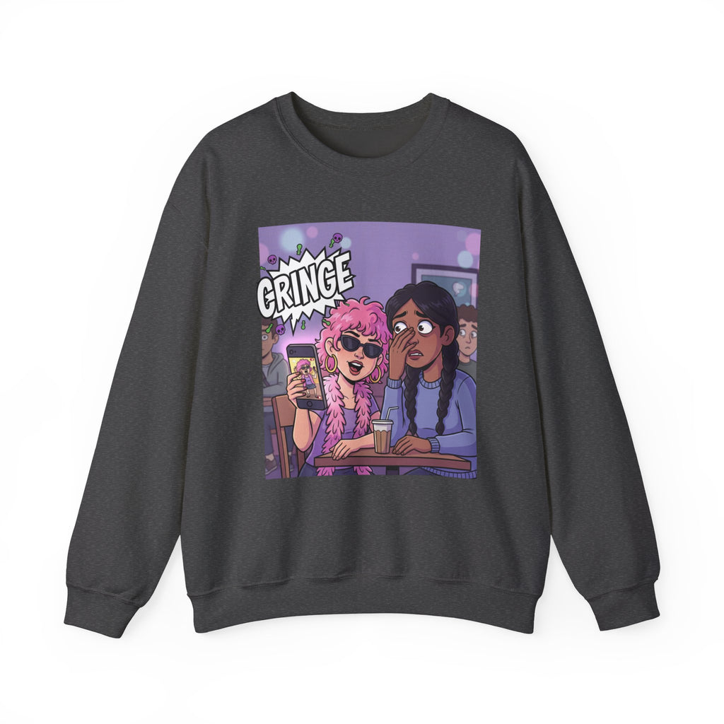 Cringe Friends Illustration Sweatshirt | Cartoon Cafe Scene