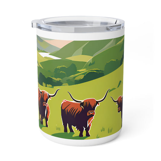 Highland Cattle 10oz Insulated Coffee Mug Scenic Scottish Farm Travel Tumbler