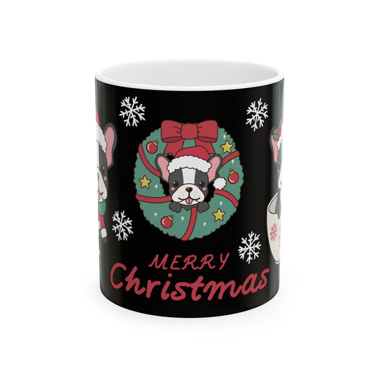 French Bulldog Christmas Wreath Mug | Merry Christmas Ceramic Mug