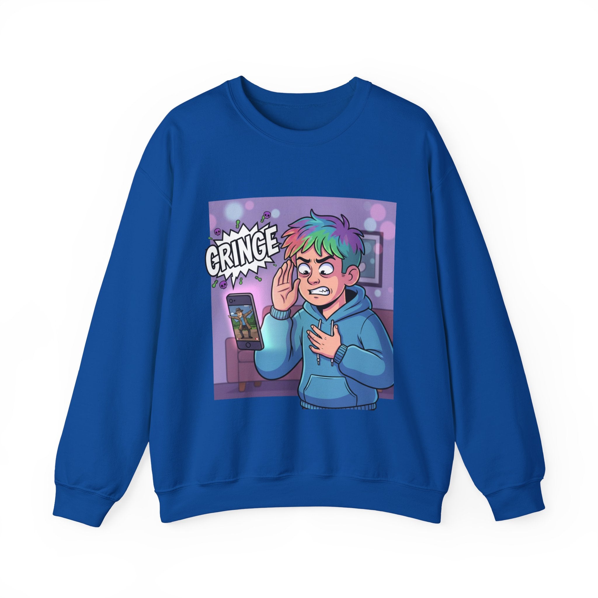 Cringe Reaction Cartoon Boy Sweatshirt | Funny Phone Call Illustration