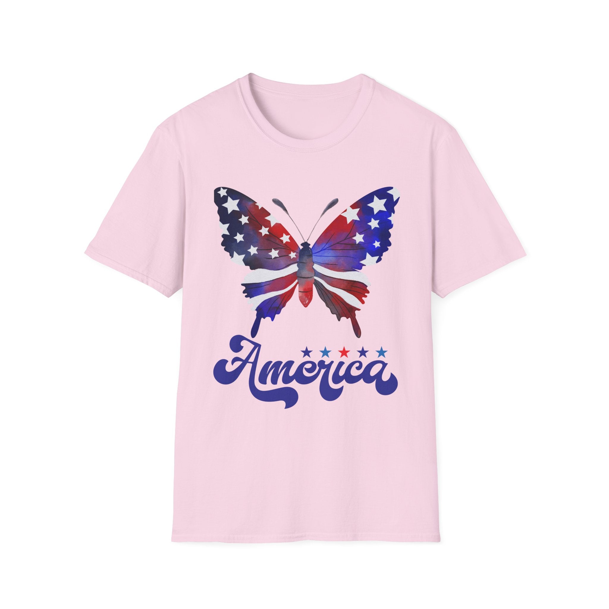 Unite Comfort and Patriotism with this Butterfly Flag Soft Style T-Shirt