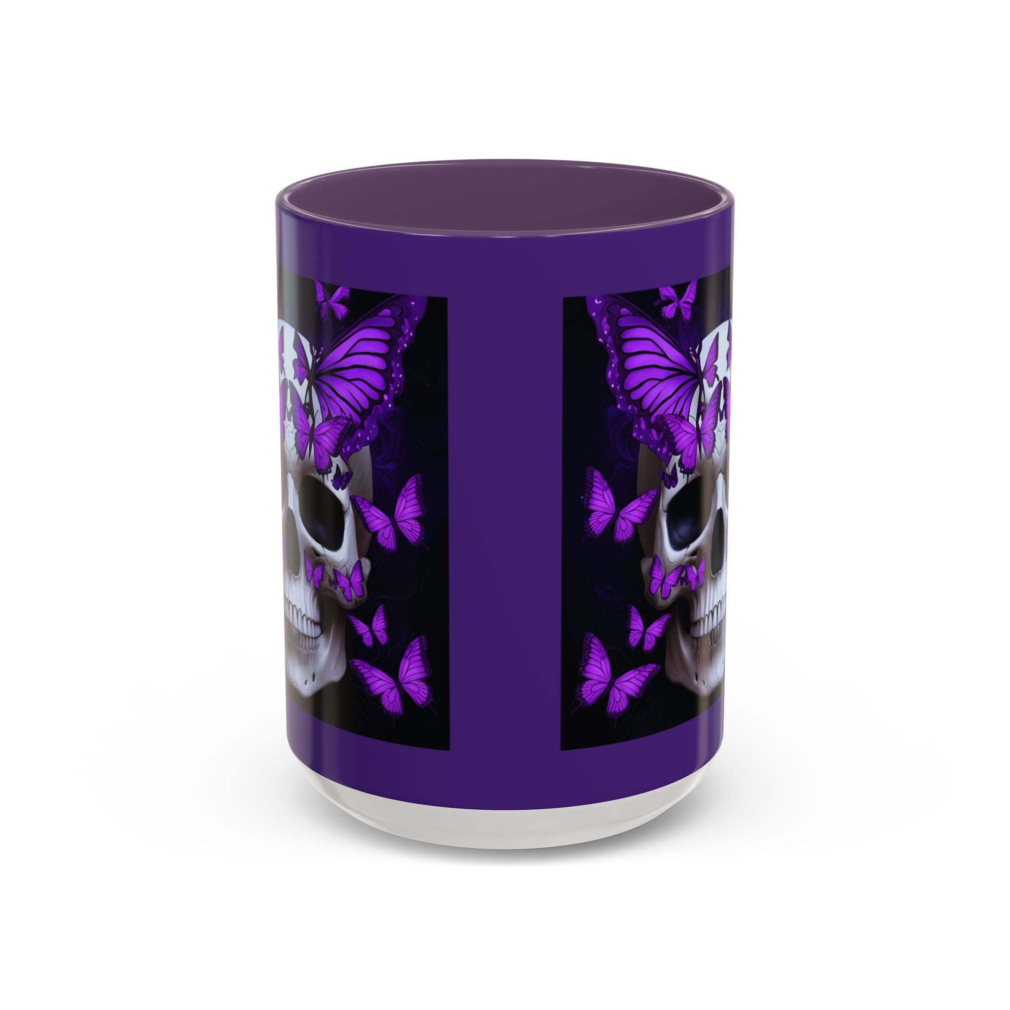 Purple Coffee Cup Gothic Butterfly Skull Accent Mug