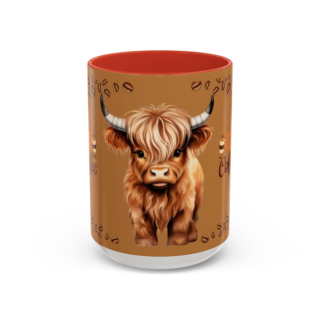 Highland Cow Coffee Mug — 'But First Coffee' Highland Cow Accent Mug (11/15oz)