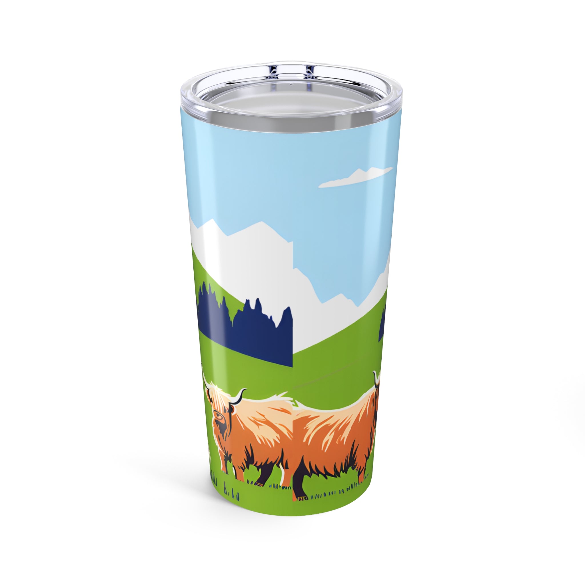Highland Cow Tumbler Insulated Travel Cup with Scenic Mountain Design  20oz