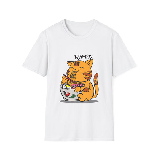 Cute Cat Ramen T-Shirt, Funny Cat Shirt, Unisex Graphic Tee, Anime Apparel, Gift for Cat Lovers, Foodie Fashion