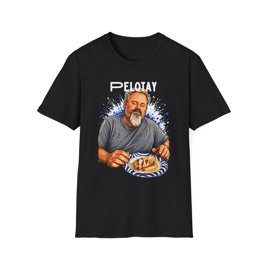 T-Shirt — Bearded Man Enjoying Mexican Elote for the First Time Illustration