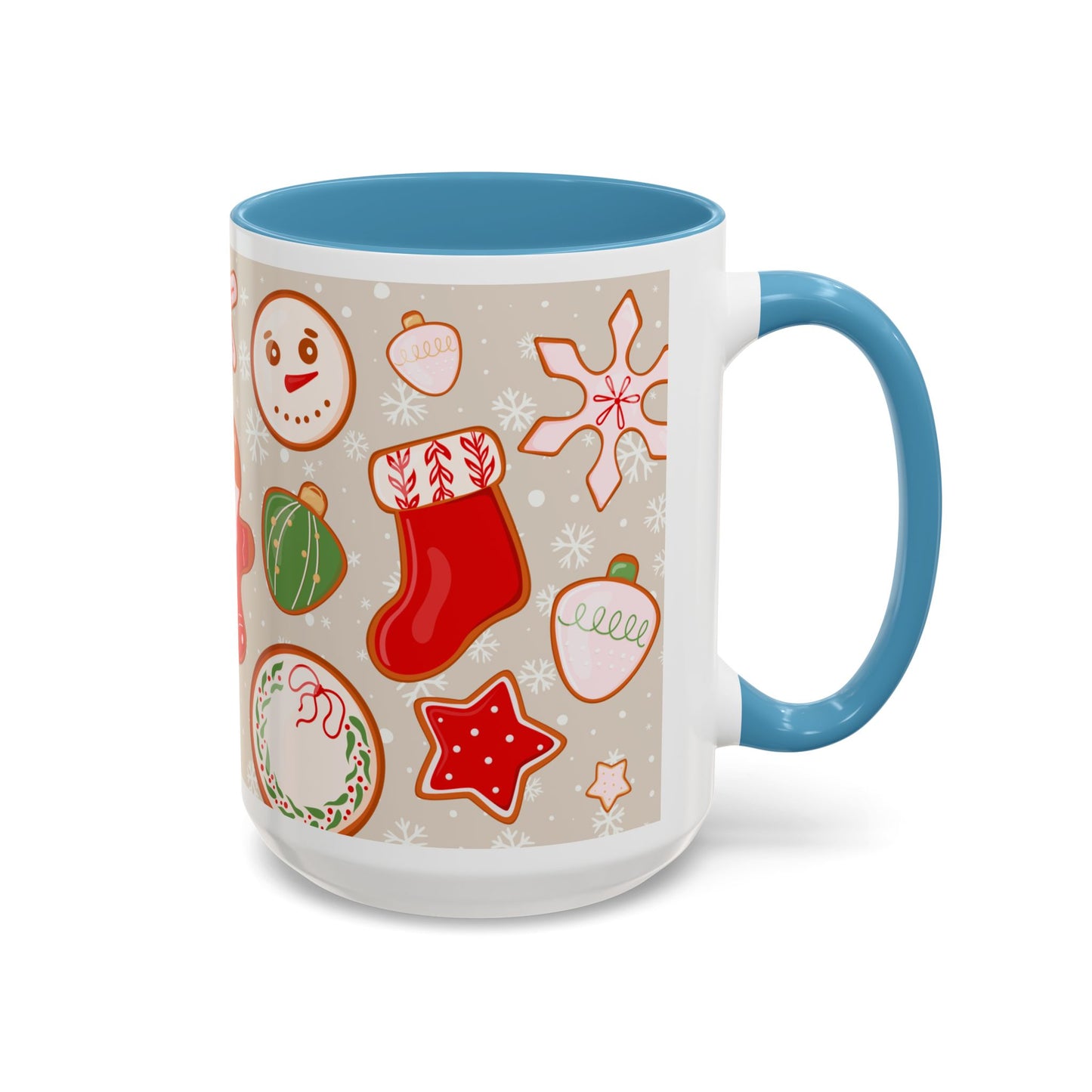Holiday Cookie Pattern Accent Coffee Mug — Christmas Gingerbread & Ornaments (11/15oz)