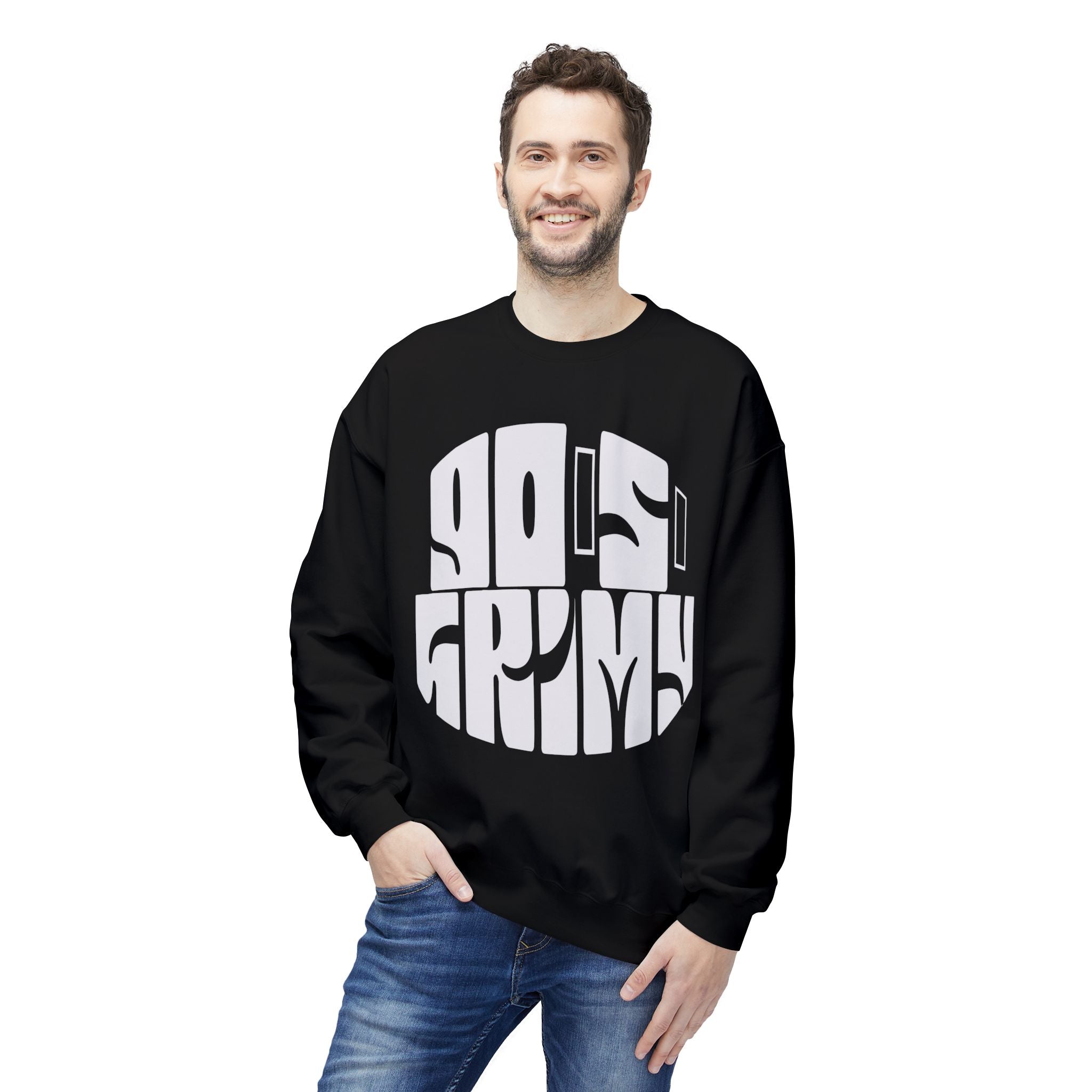 90s Grime Crewneck Sweatshirt — Retro Distorted Logo Pullover