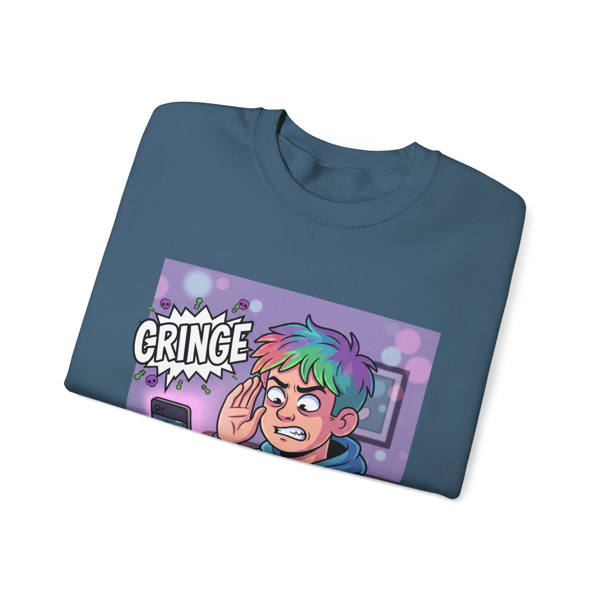 Cringe Reaction Cartoon Boy Sweatshirt | Funny Phone Call Illustration