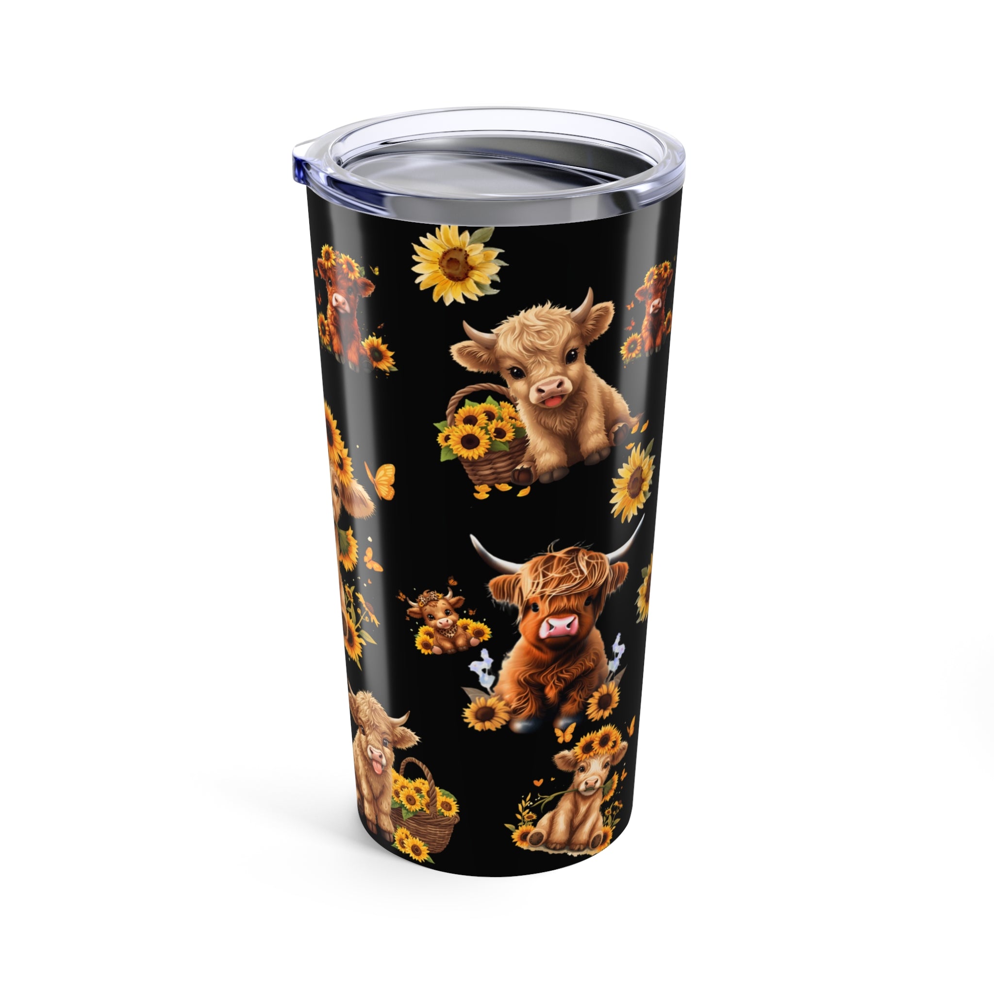 Highland Cow Tumbler Cute Calf Floral Travel Cup 20oz