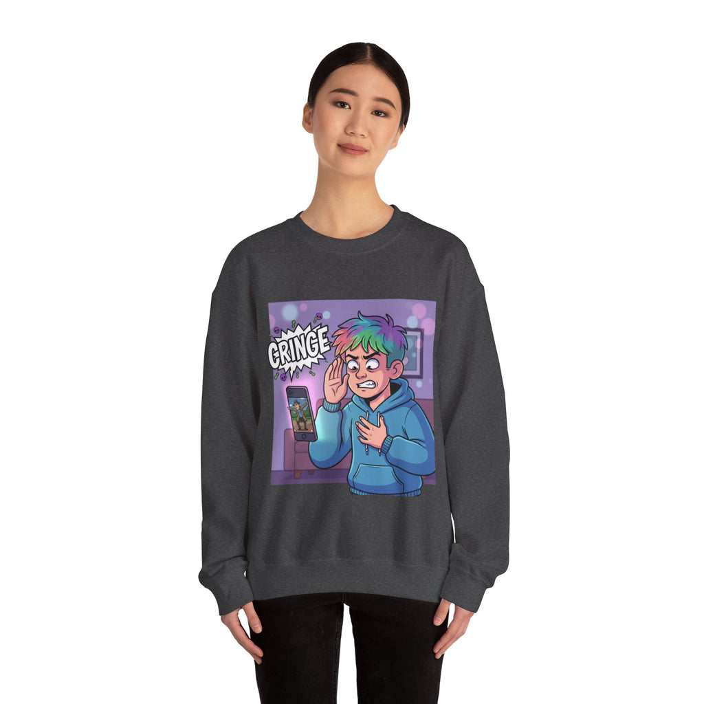 Cringe Reaction Cartoon Boy Sweatshirt | Funny Phone Call Illustration