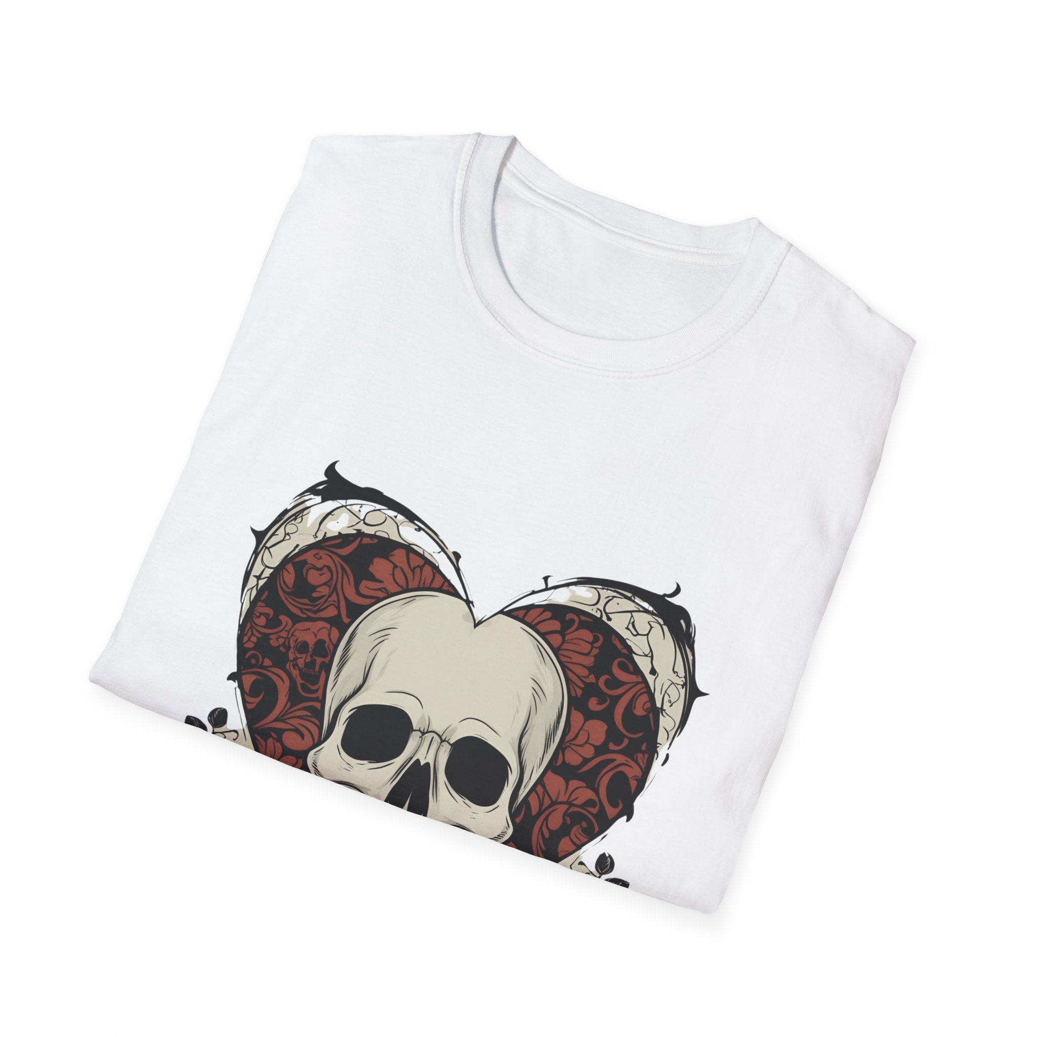 Skull Heart Graphic Tee - Edgy Unisex T-Shirt for Halloween, Gothic Style, Alternative Fashion, Gift for Her/Him