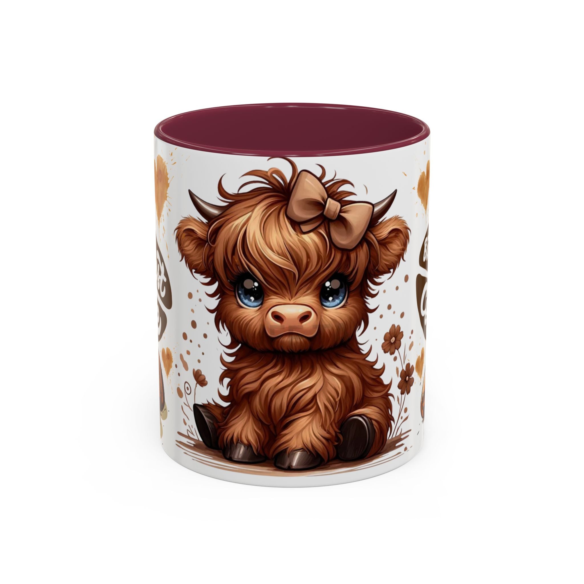 Cute Highland Cow Coffee Mug — "But First Coffee" Colorful Ceramic Mug (11oz/15oz)