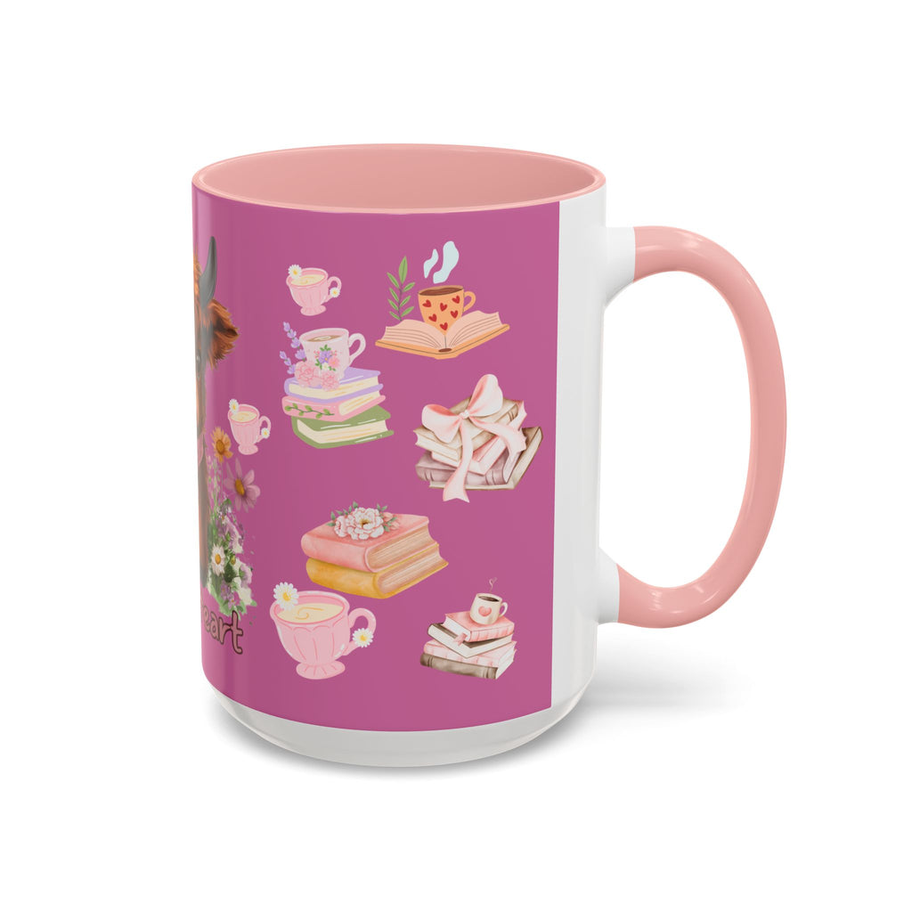 Highland Cow Coffee Mug — Cute Floral Heart Cow Accent Mug (11/15oz)