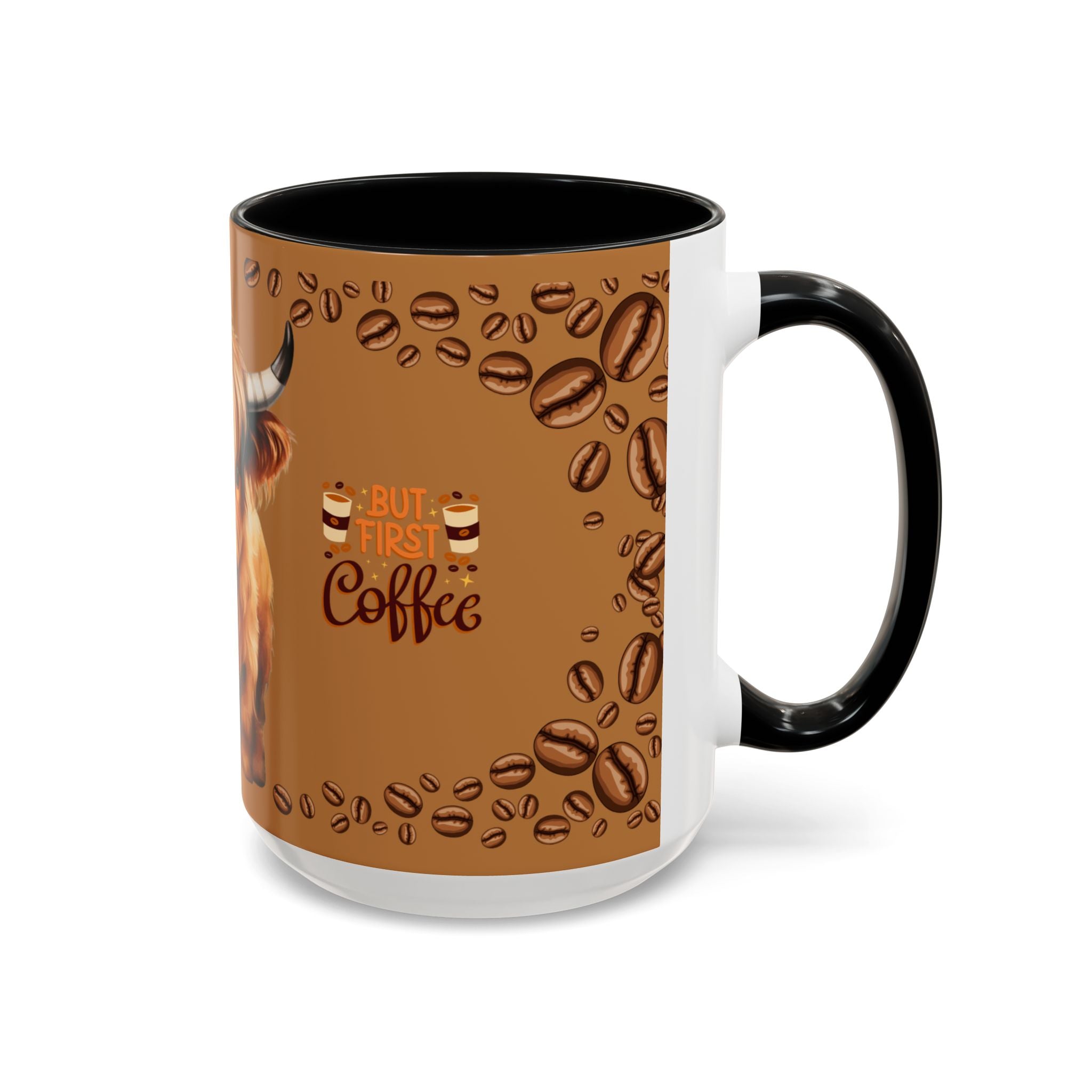 Highland Cow Coffee Mug — 'But First Coffee' Highland Cow Accent Mug (11/15oz)