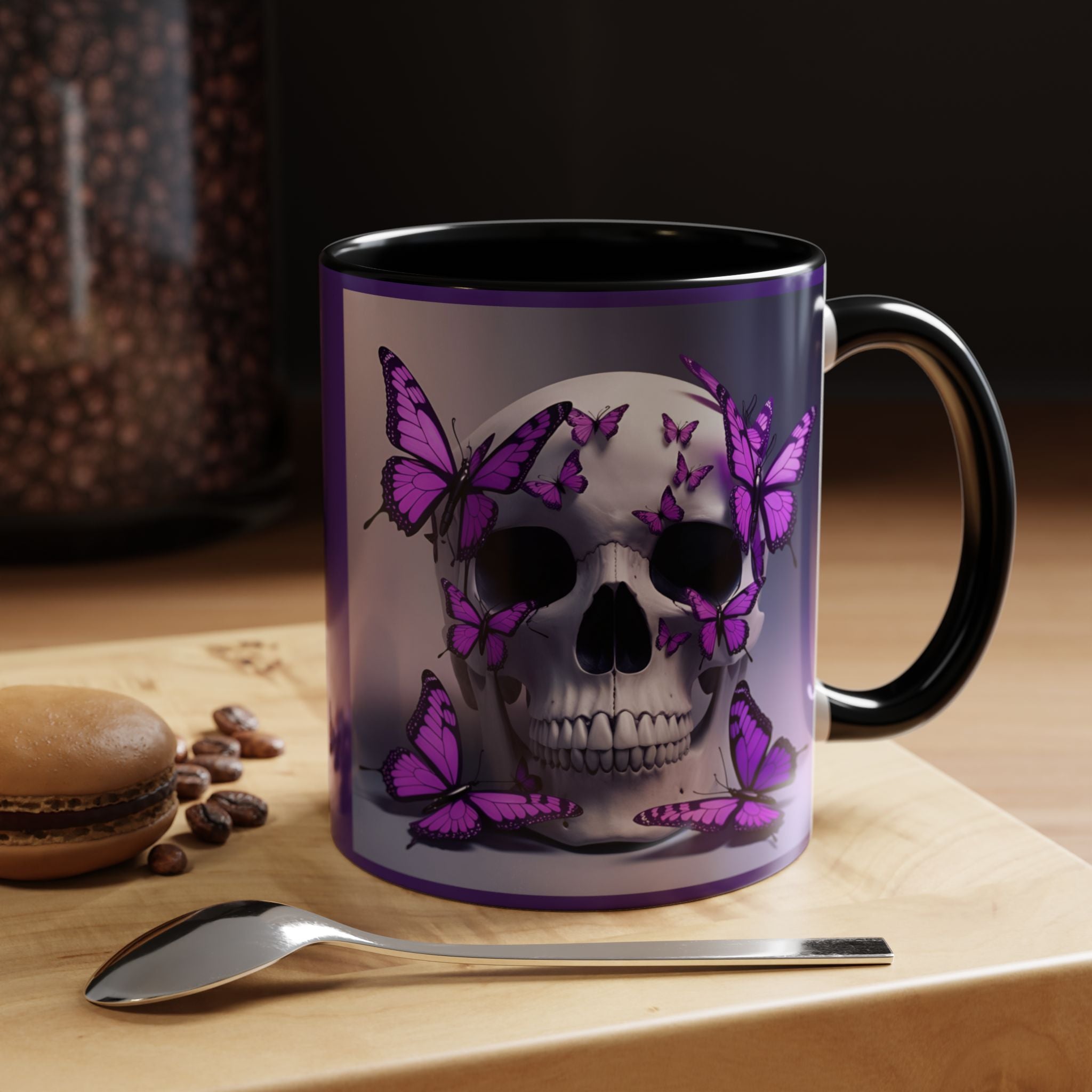 Coffee Mug Gothic Skull Butterfly Accent Design 11/15oz