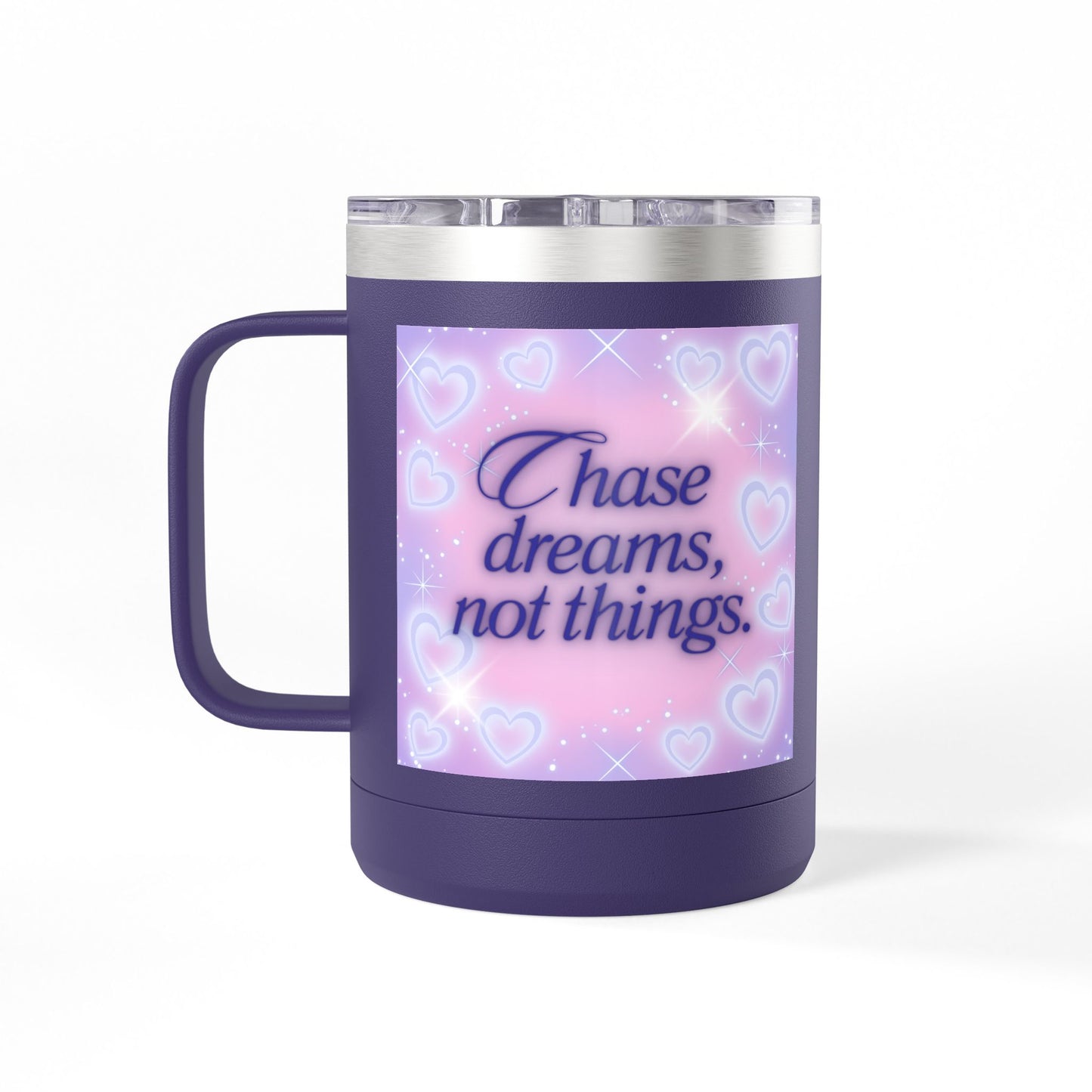 Cute Positive Quote 15oz Travel Coffee Tumbler Mug Pastel Heart Design
