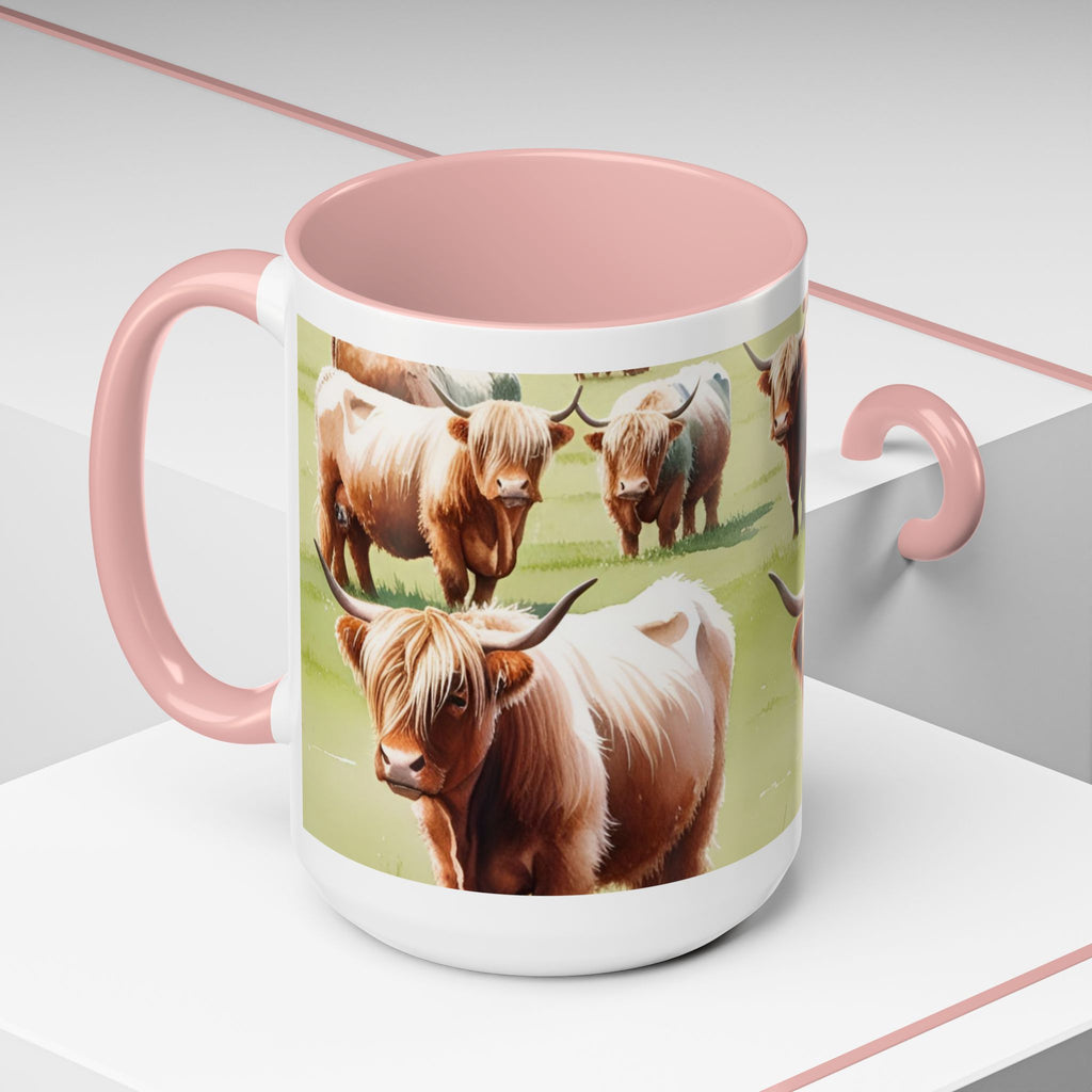 Highland Cow Accent Coffee Mug — Cute Rustic Cattle Farm Design (11/15 oz)