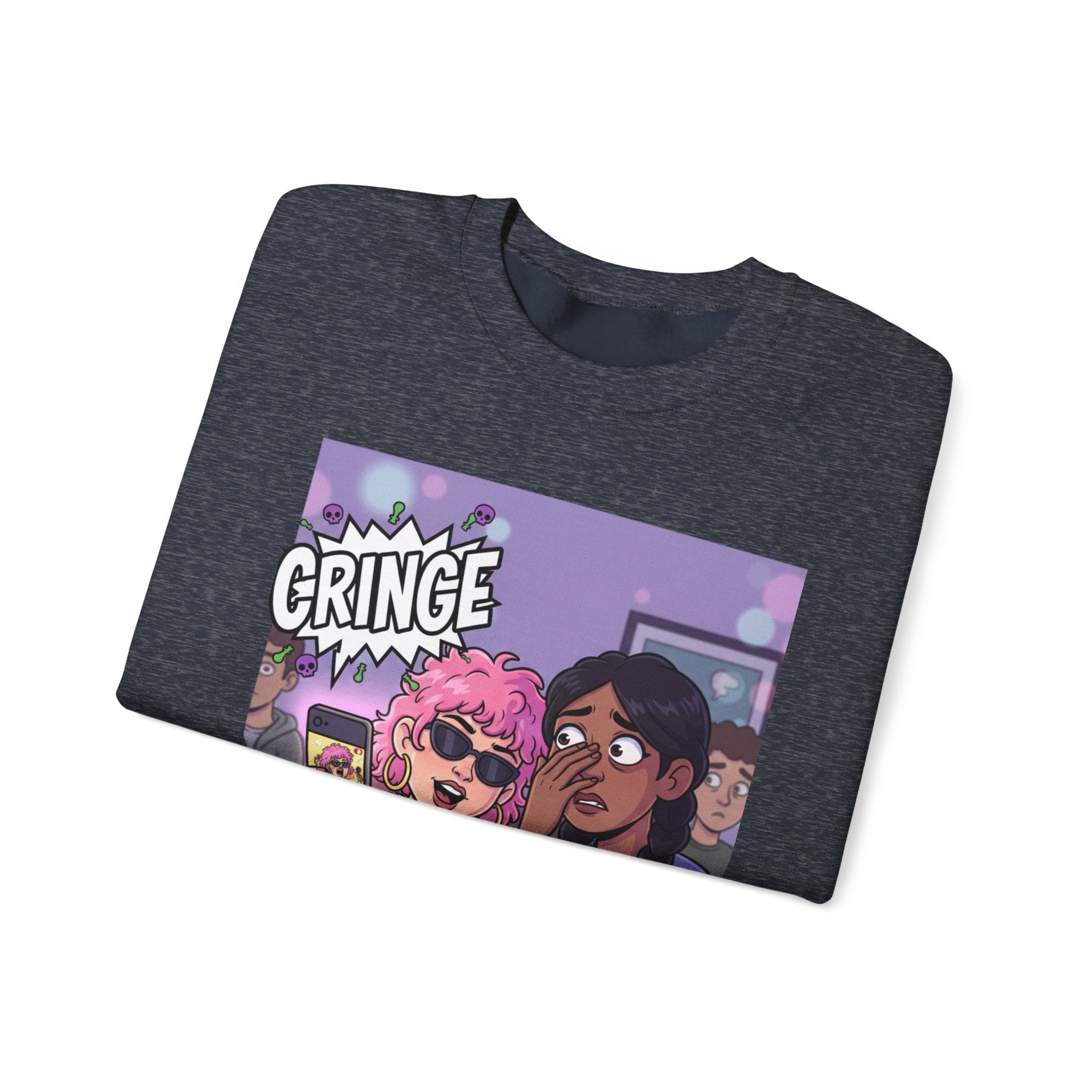 Cringe Friends Illustration Sweatshirt | Cartoon Cafe Scene