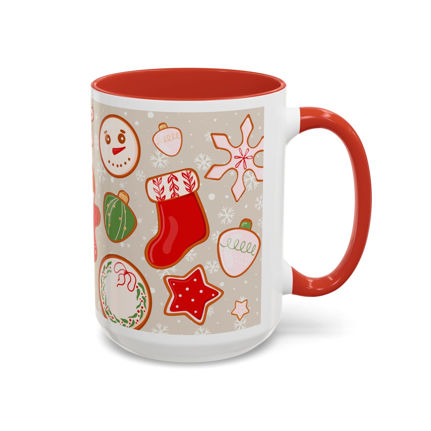 Holiday Cookie Pattern Accent Coffee Mug — Christmas Gingerbread & Ornaments (11/15oz)