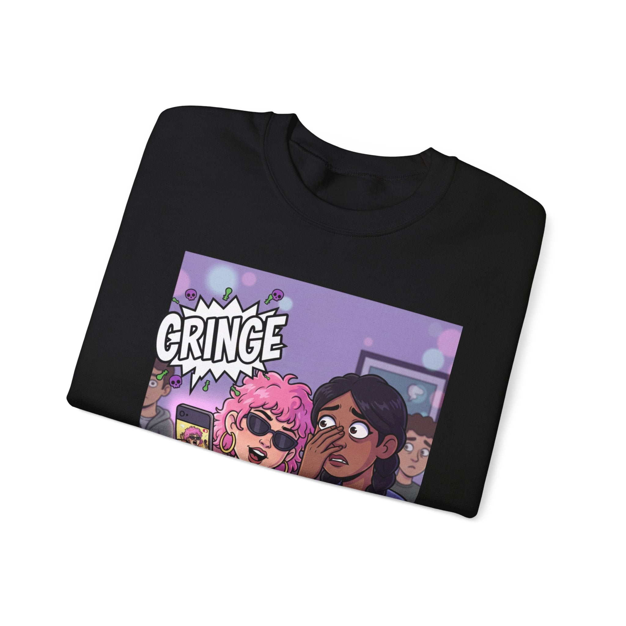 Cringe Friends Illustration Sweatshirt | Cartoon Cafe Scene