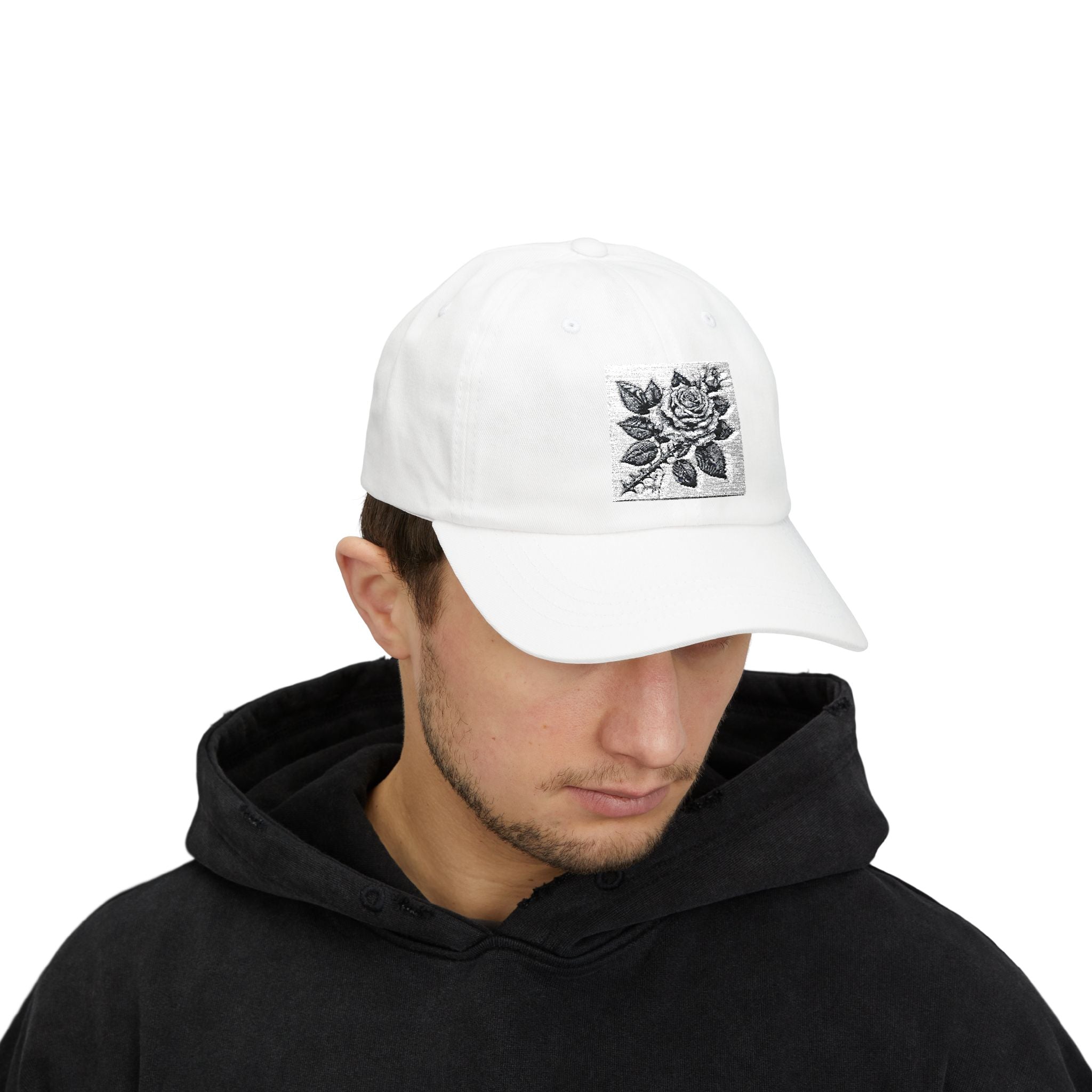 Embroidered Rose Classic Dad Cap - Stylish White Hat for Casual Outings