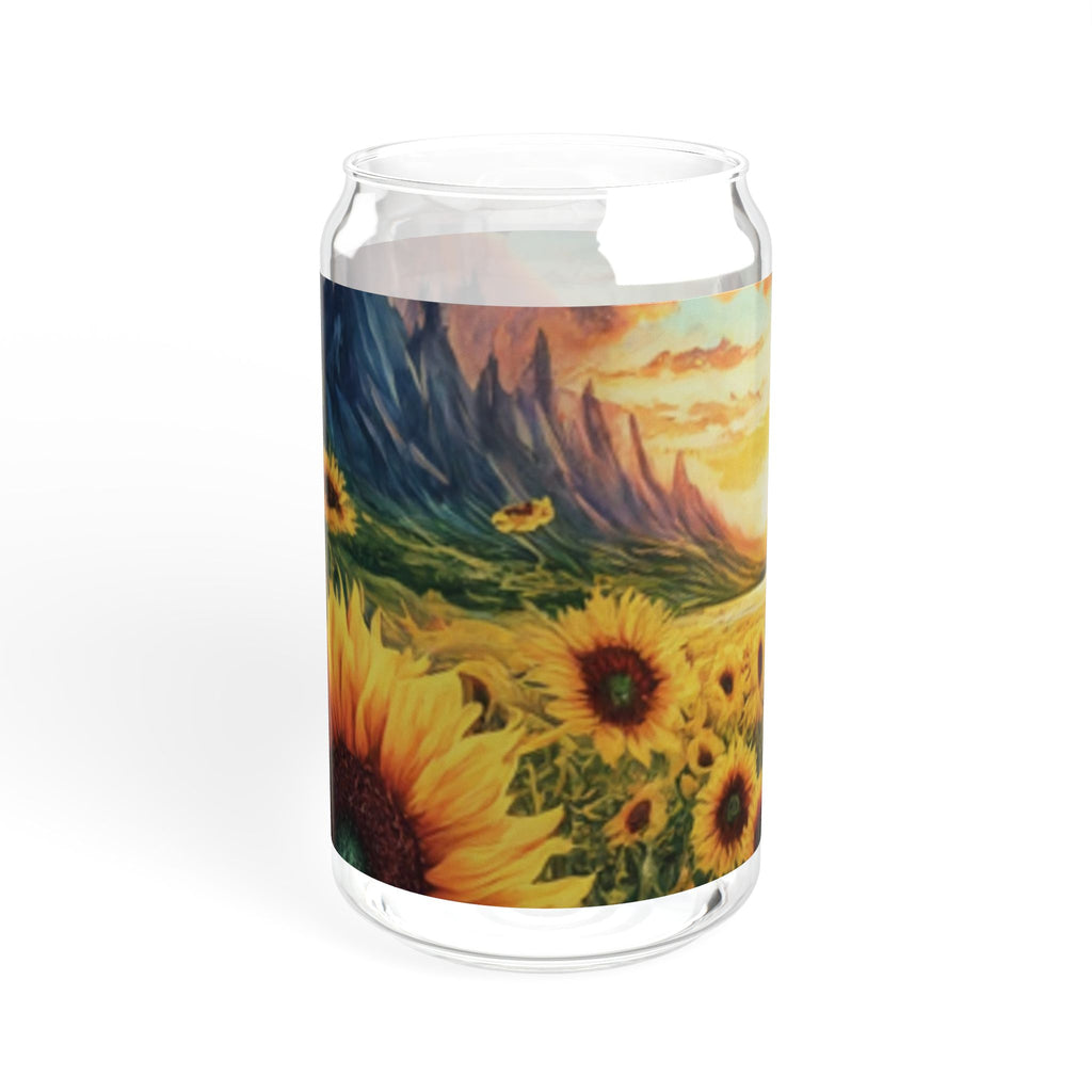 Glass Cup with Straw Sunflower Sunset Theme Sipper Glass, 16oz