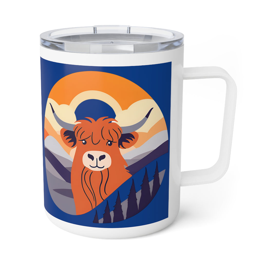 Cute Highland Cow Sunset Design 10oz Insulated Coffee Mug