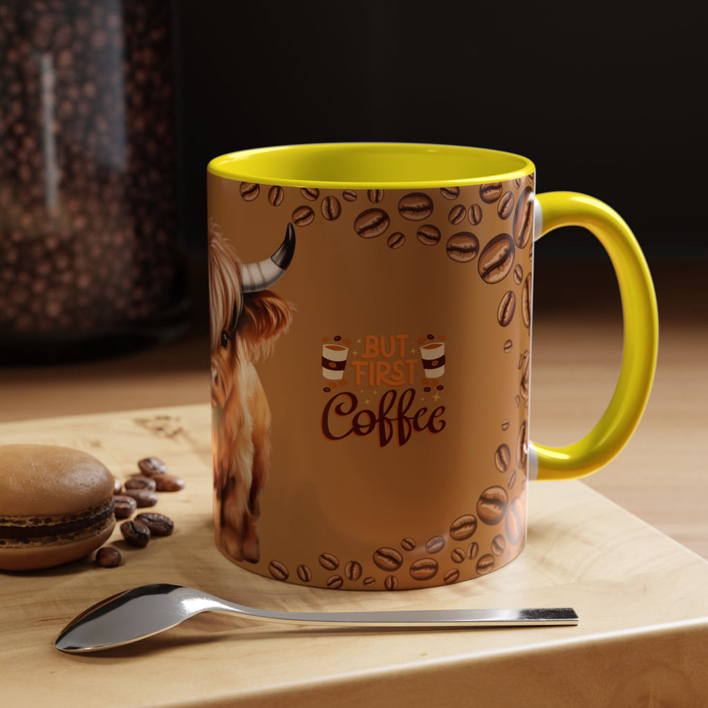 Highland Cow Coffee Mug — 'But First Coffee' Highland Cow Accent Mug (11/15oz)