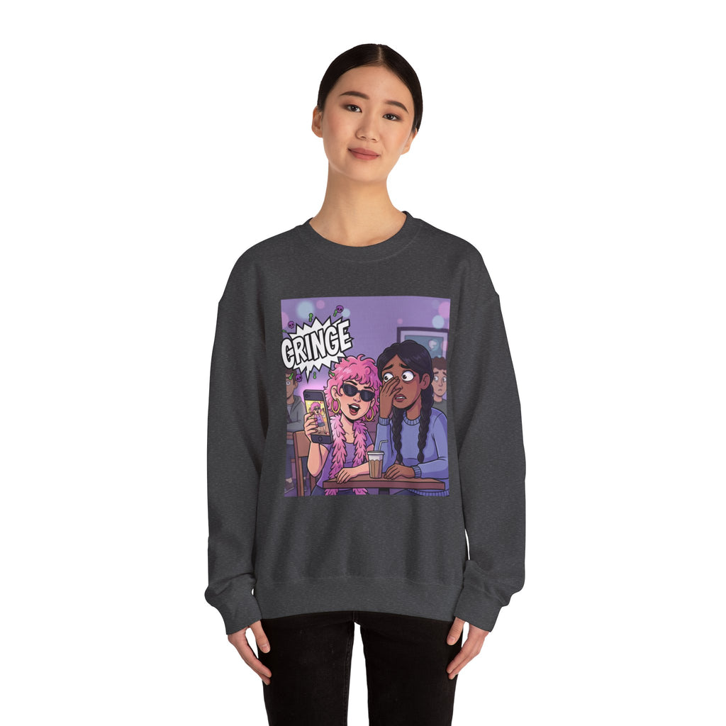Cringe Friends Illustration Sweatshirt | Cartoon Cafe Scene