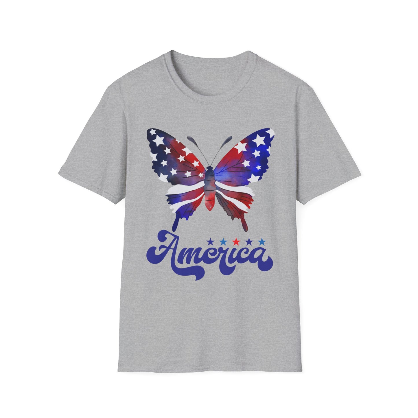 Unite Comfort and Patriotism with this Butterfly Flag Soft Style T-Shirt