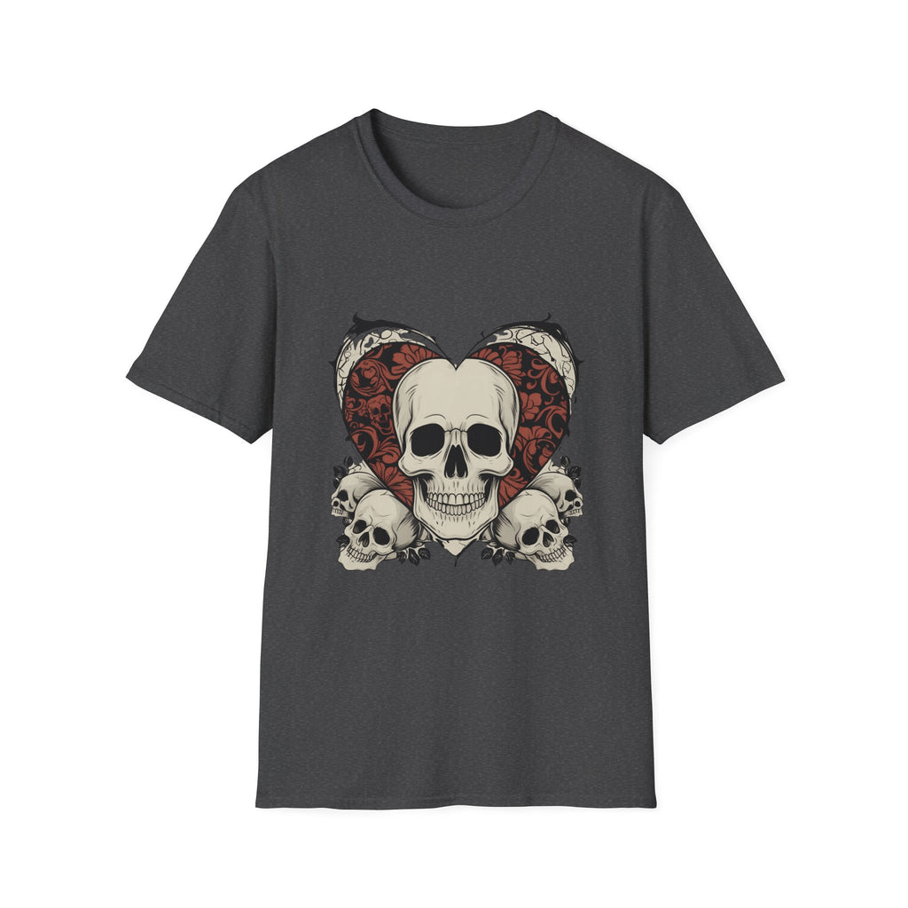 Skull Heart Graphic Tee - Edgy Unisex T-Shirt for Halloween, Gothic Style, Alternative Fashion, Gift for Her/Him