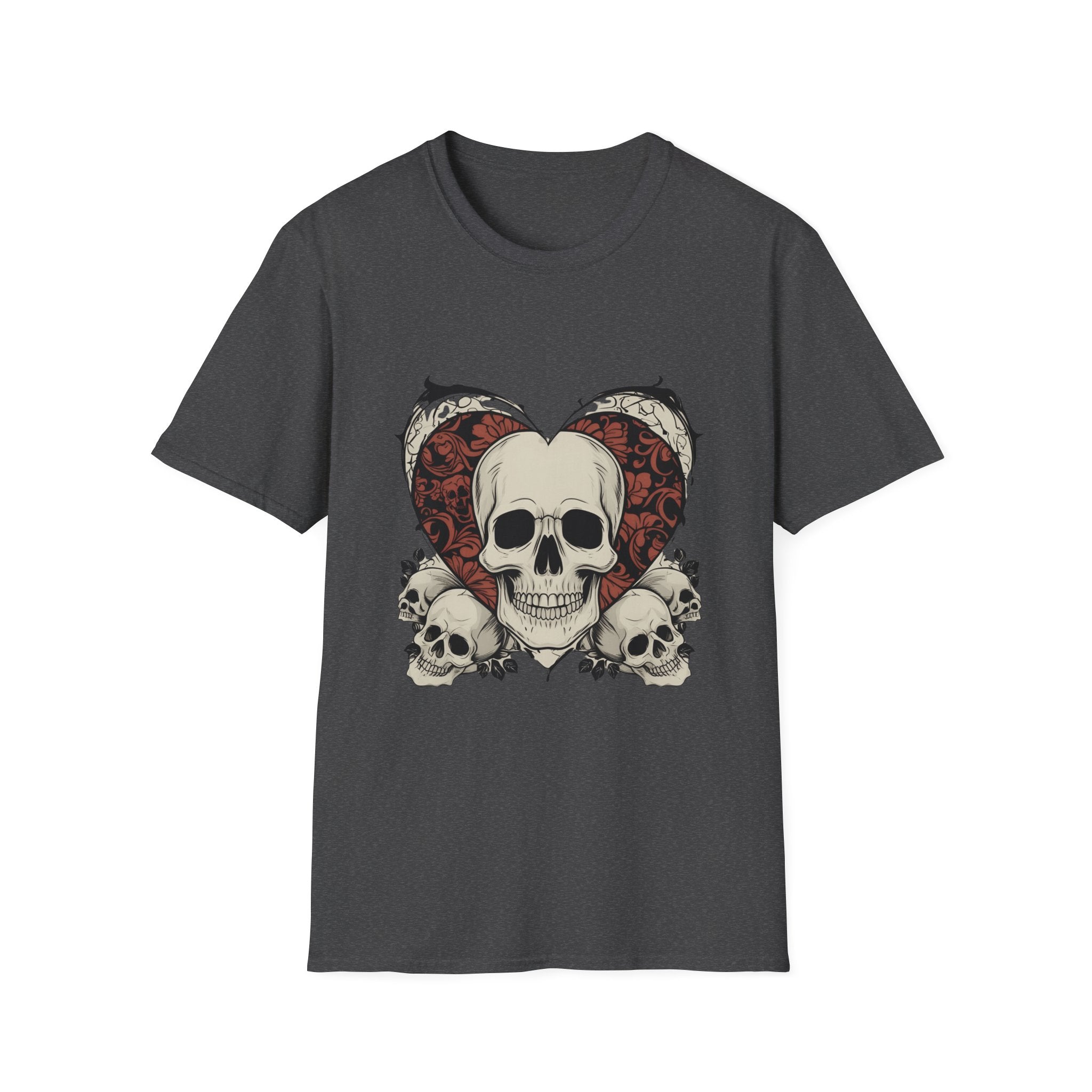 Skull Heart Graphic Tee - Edgy Unisex T-Shirt for Halloween, Gothic Style, Alternative Fashion, Gift for Her/Him