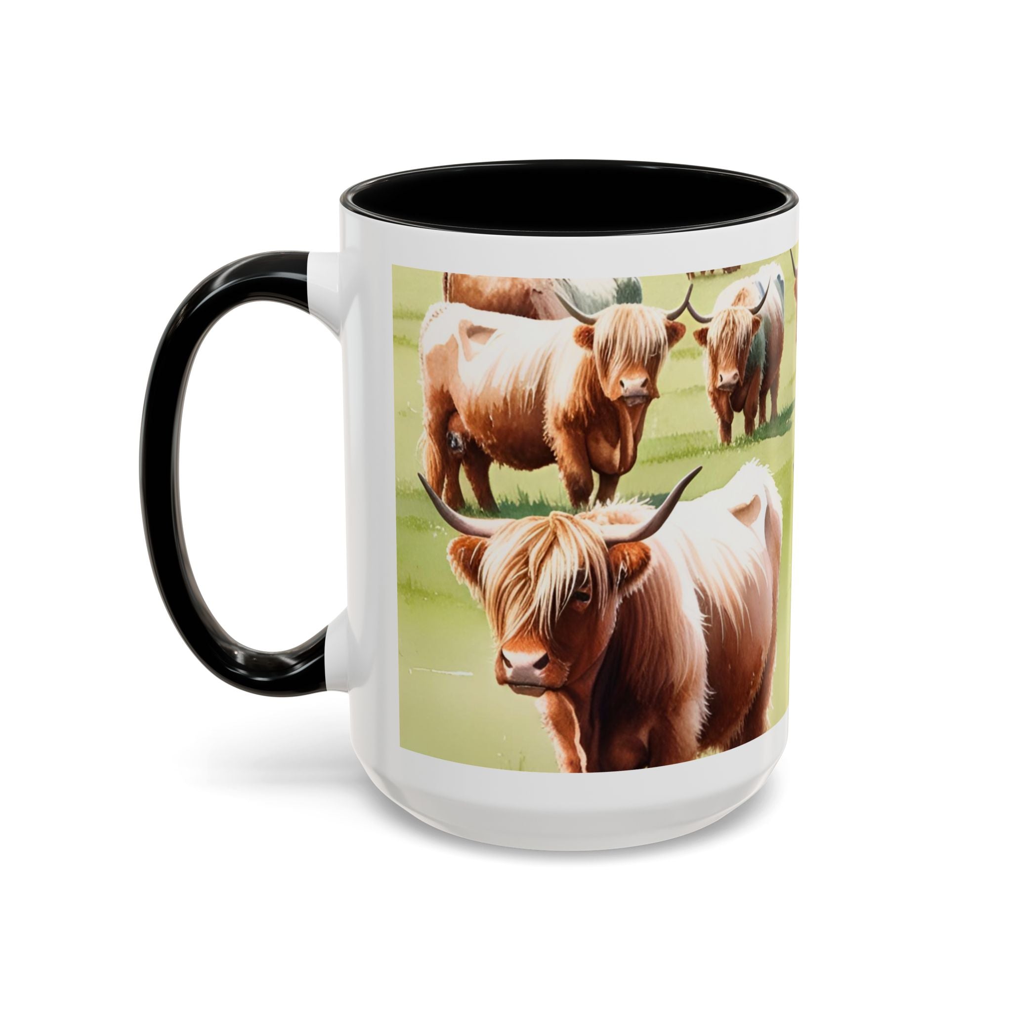 Highland Cow Accent Coffee Mug — Cute Rustic Cattle Farm Design (11/15 oz)