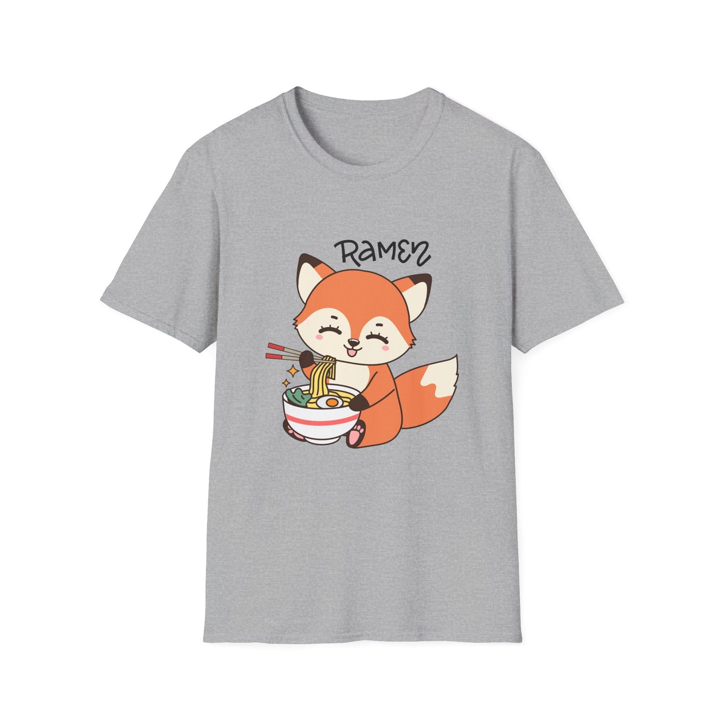 Cute Ramen Fox Unisex T-Shirt, Funny Foodie Shirt, Gift for Ramen Lovers, Cartoon Animal Tee, Casual Everyday Wear