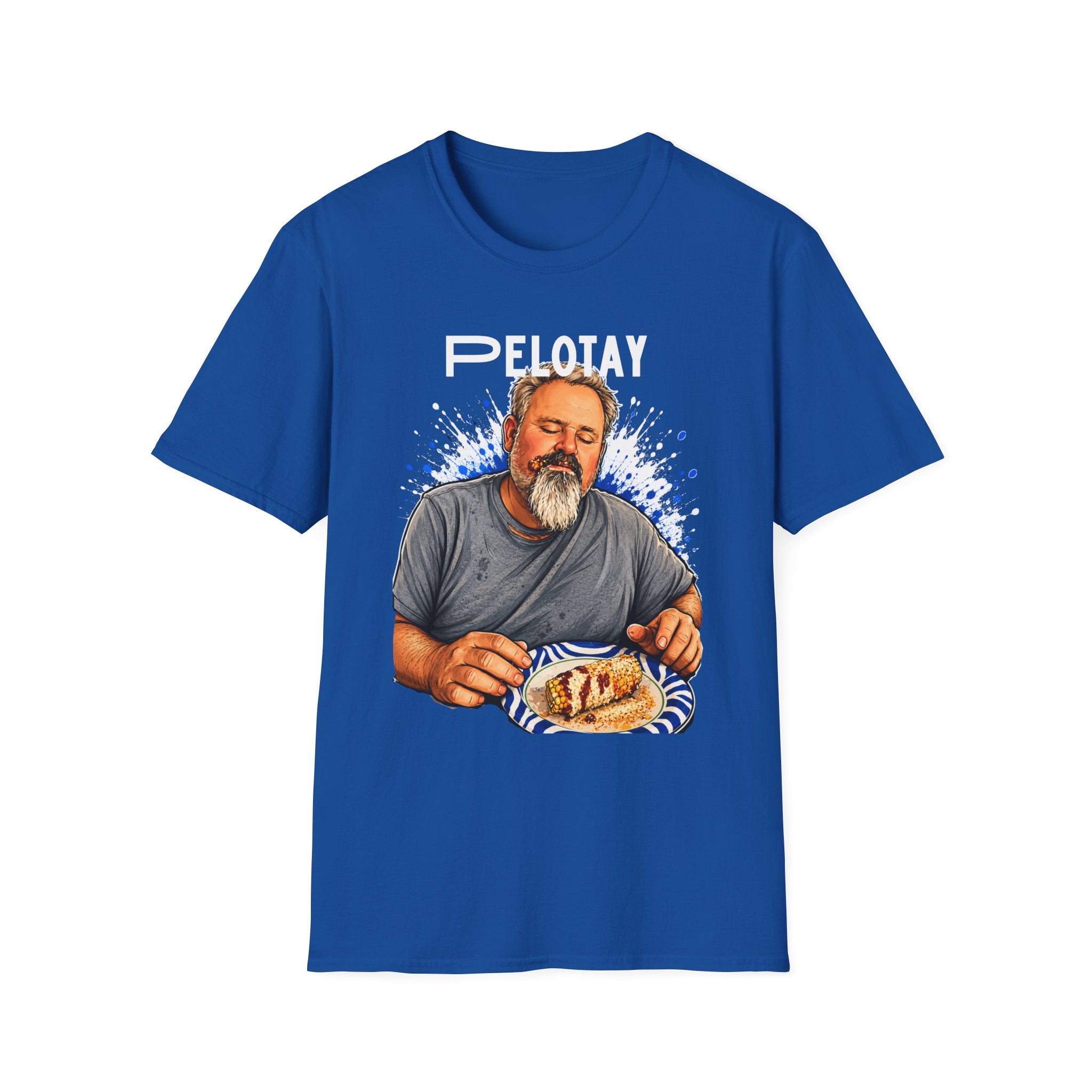 T-Shirt — Bearded Man Enjoying Mexican Elote for the First Time Illustration