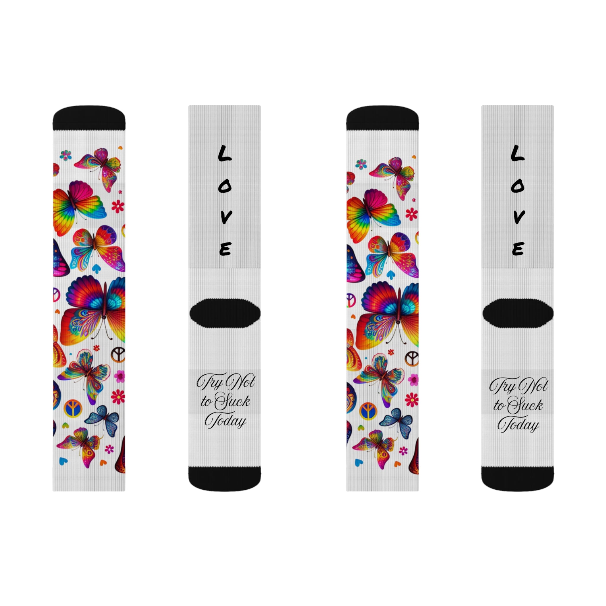 Colorful(Medium)Butterfly Sublimation Socks, Fun Gift for Her, Cozy Fashion for All, Perfect for Everyday Wear, Love & Peace Theme