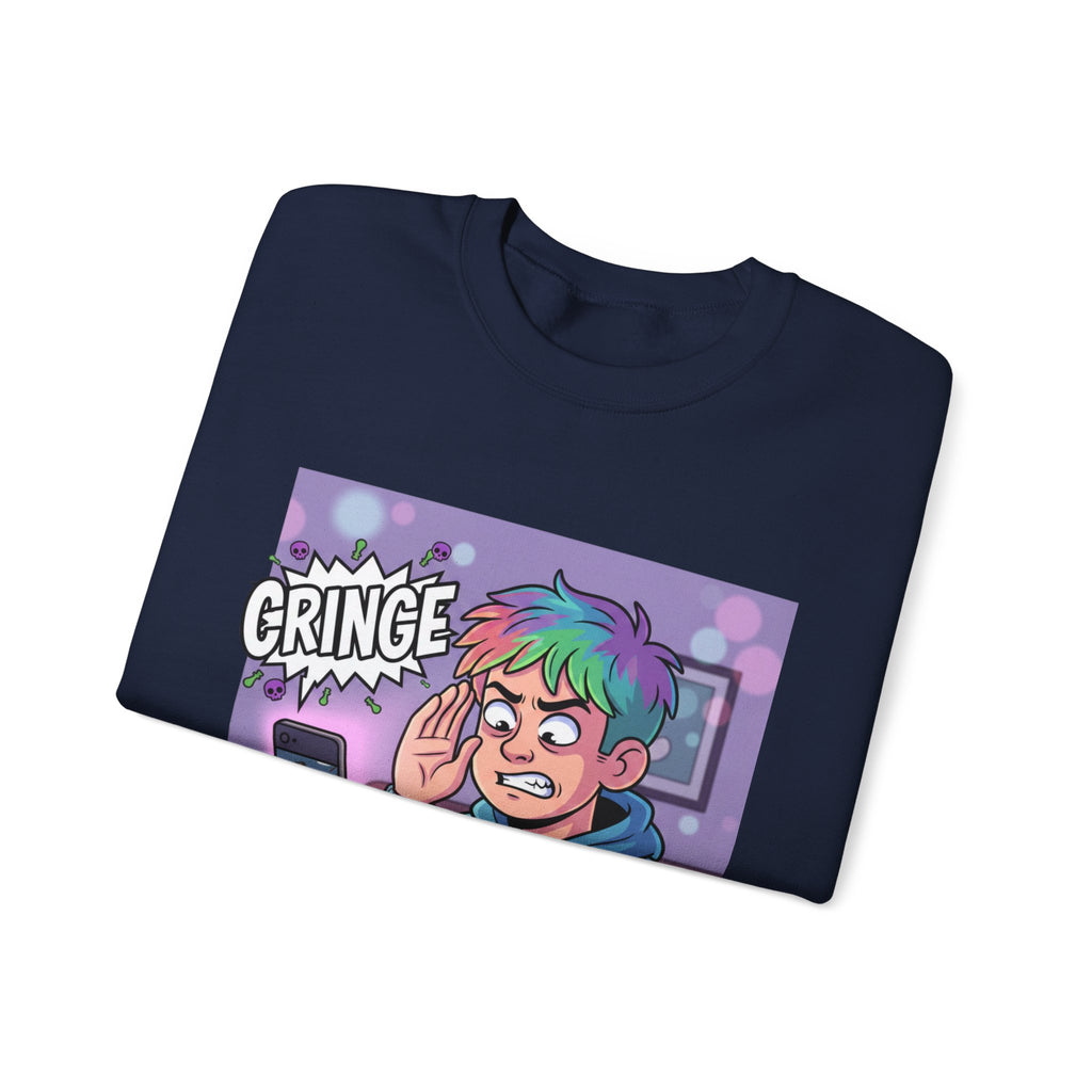 Cringe Reaction Cartoon Boy Sweatshirt | Funny Phone Call Illustration