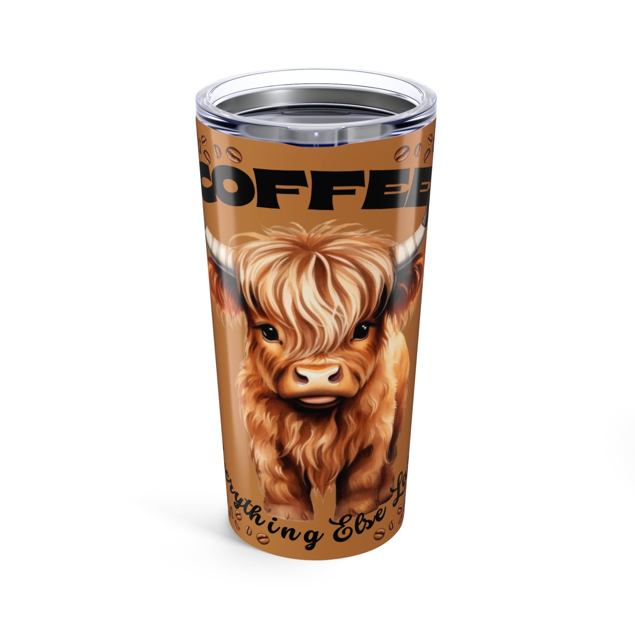 Cute Highland Cow Tumbler Coffee Mug  –   20oz Design, Coffee Beans Pattern