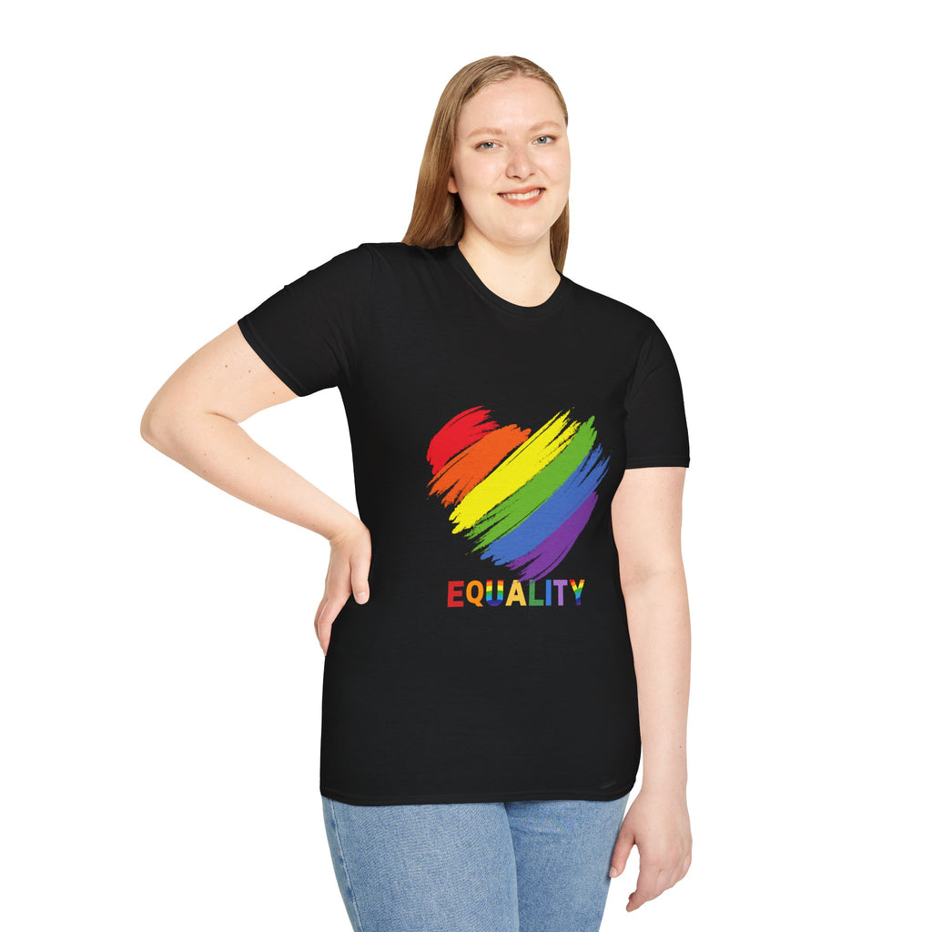 Unisex Equality Pride T-Shirt, LGBTQ+ Apparel, Rainbow Heart Tee, Gift for Allies, Softstyle Anniversary Shirt
