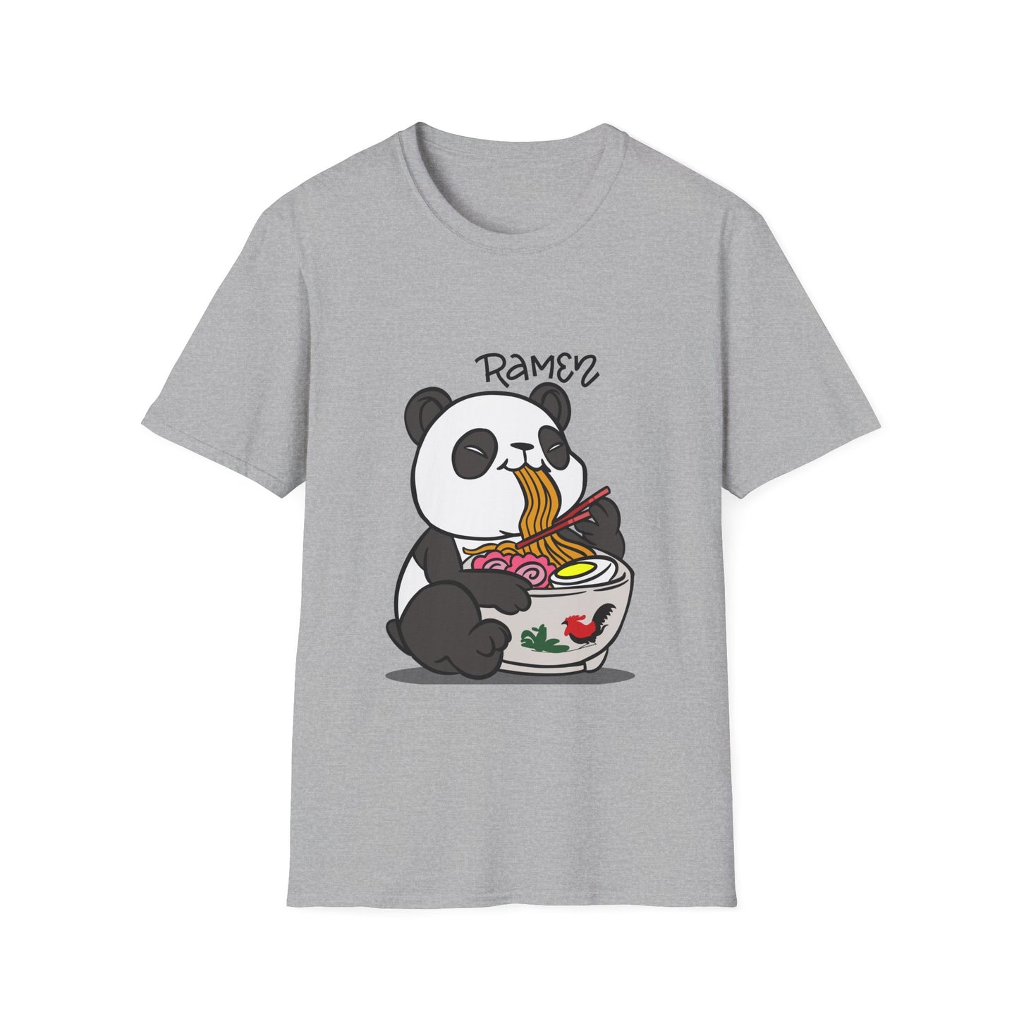 Cute Panda Ramen T-Shirt, Unisex Softstyle Tee, Foodie Gift, Casual Wear, Animal Lover Shirt, Fun Graphic T-Shirt